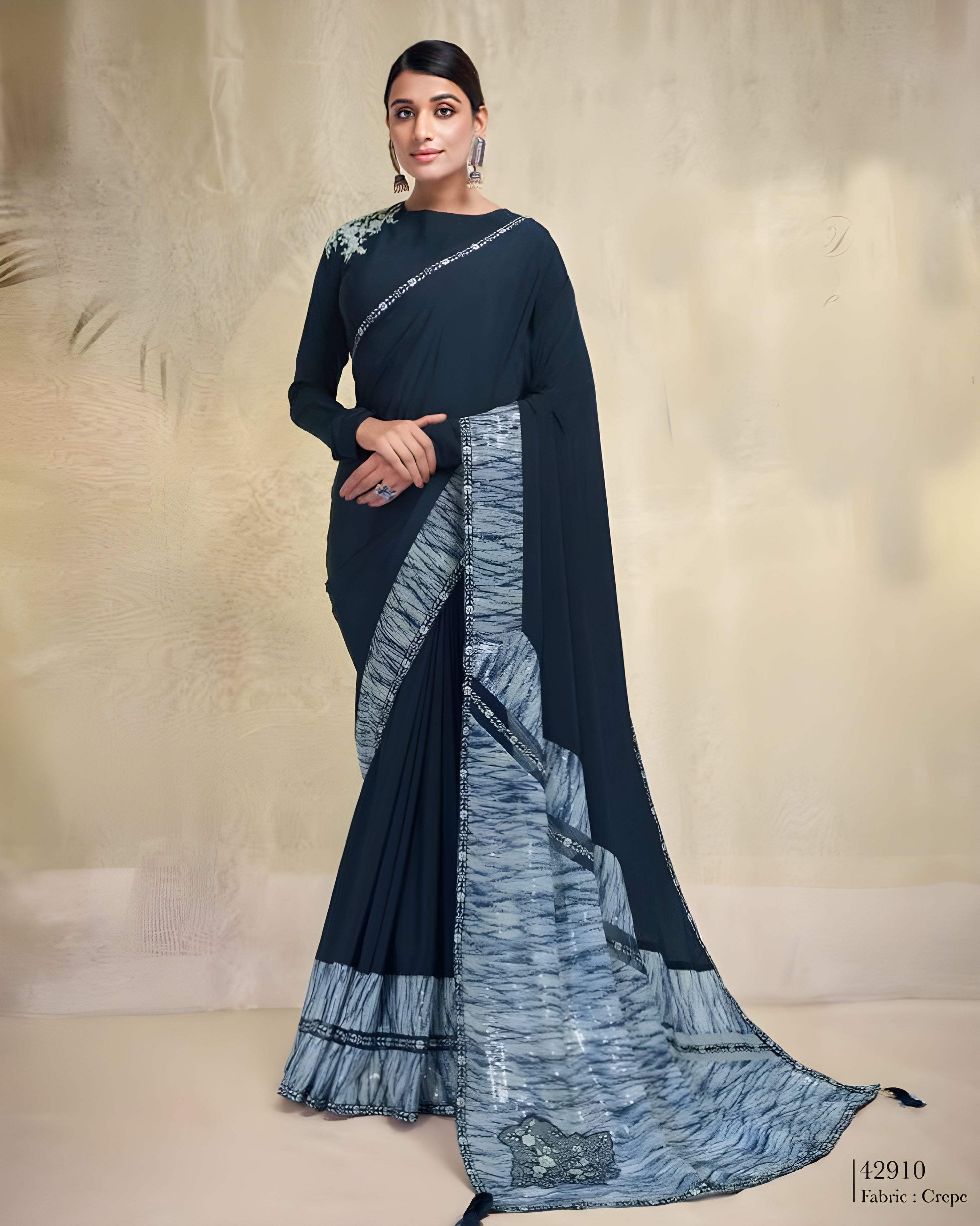 Embroidered Crepe Designer Saree Black - Sakhi Fashions