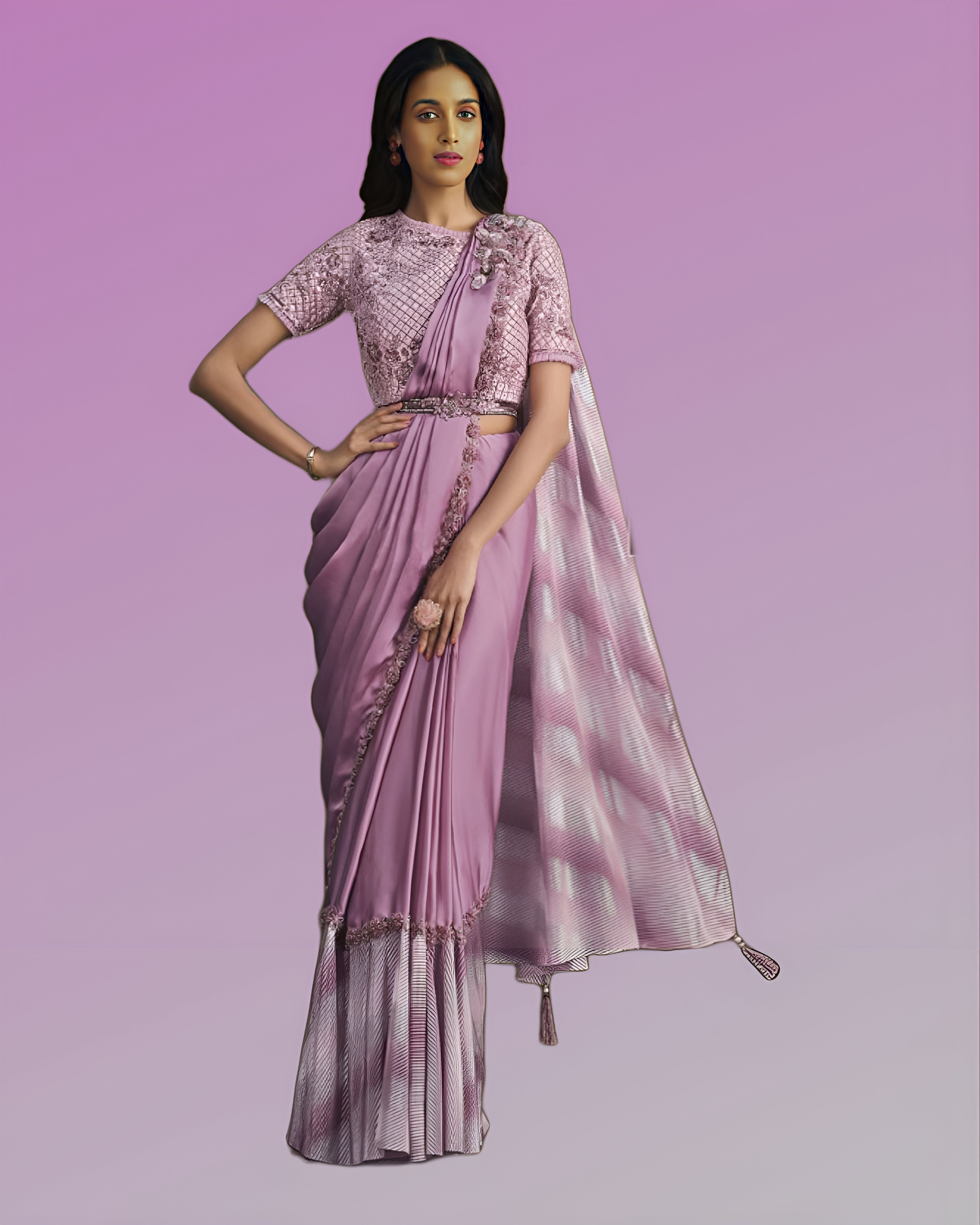 Ready to Wear Designer Saree Pink - Sakhi Fashions