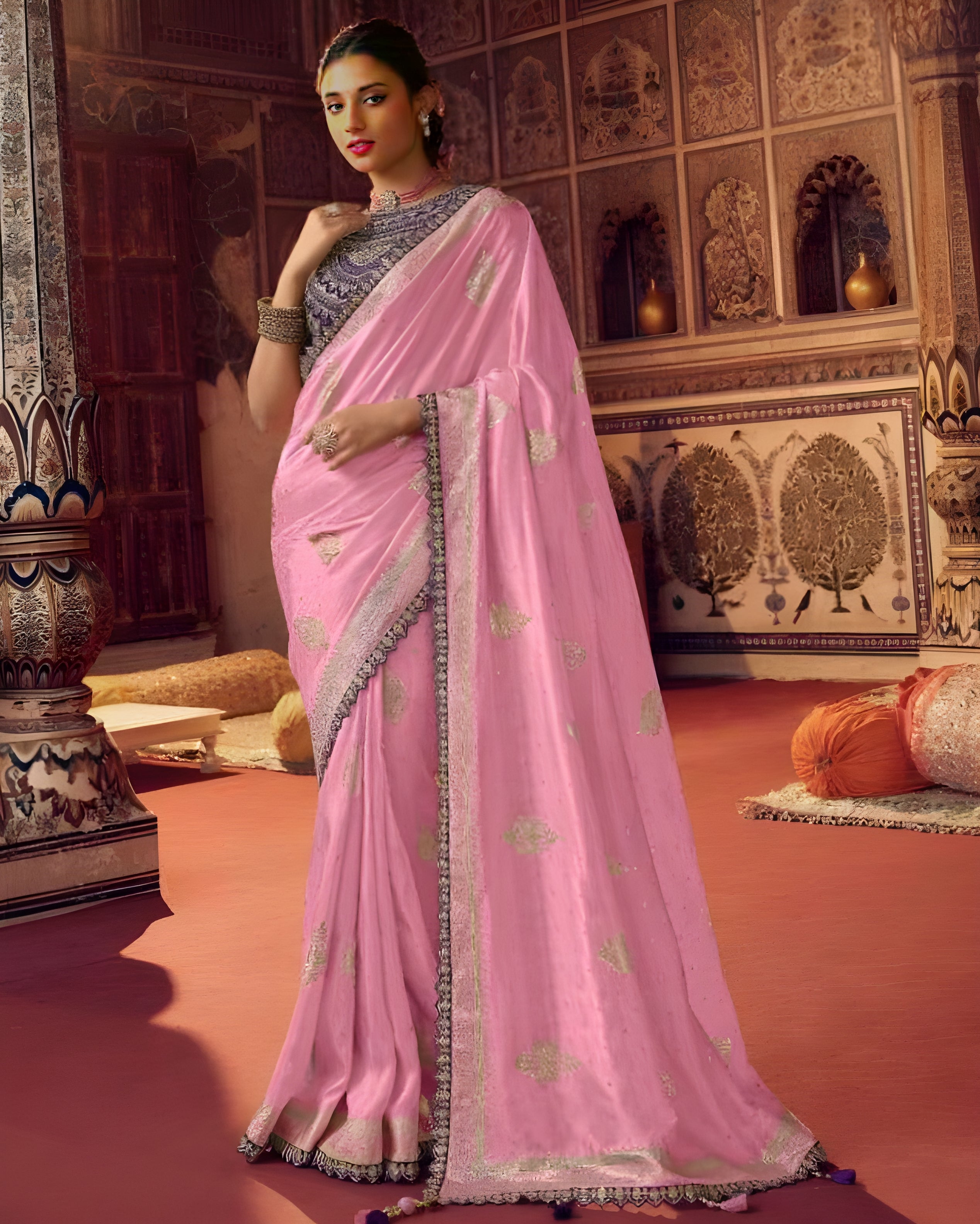 Embroidered Dola Silk Wedding  Designer Saree Pink - Sakhi Fashions