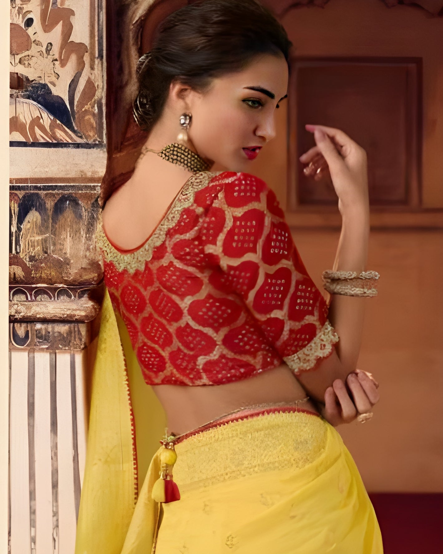 Embroidered Georgette Designer Saree Yellow - Sakhi Fashions