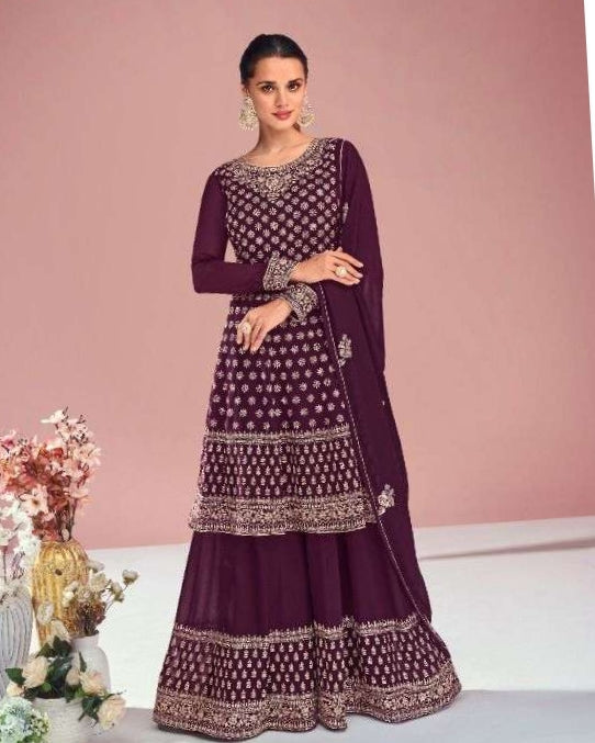 Georgette Embroidered Palazzo Suits - Sakhi Fashions