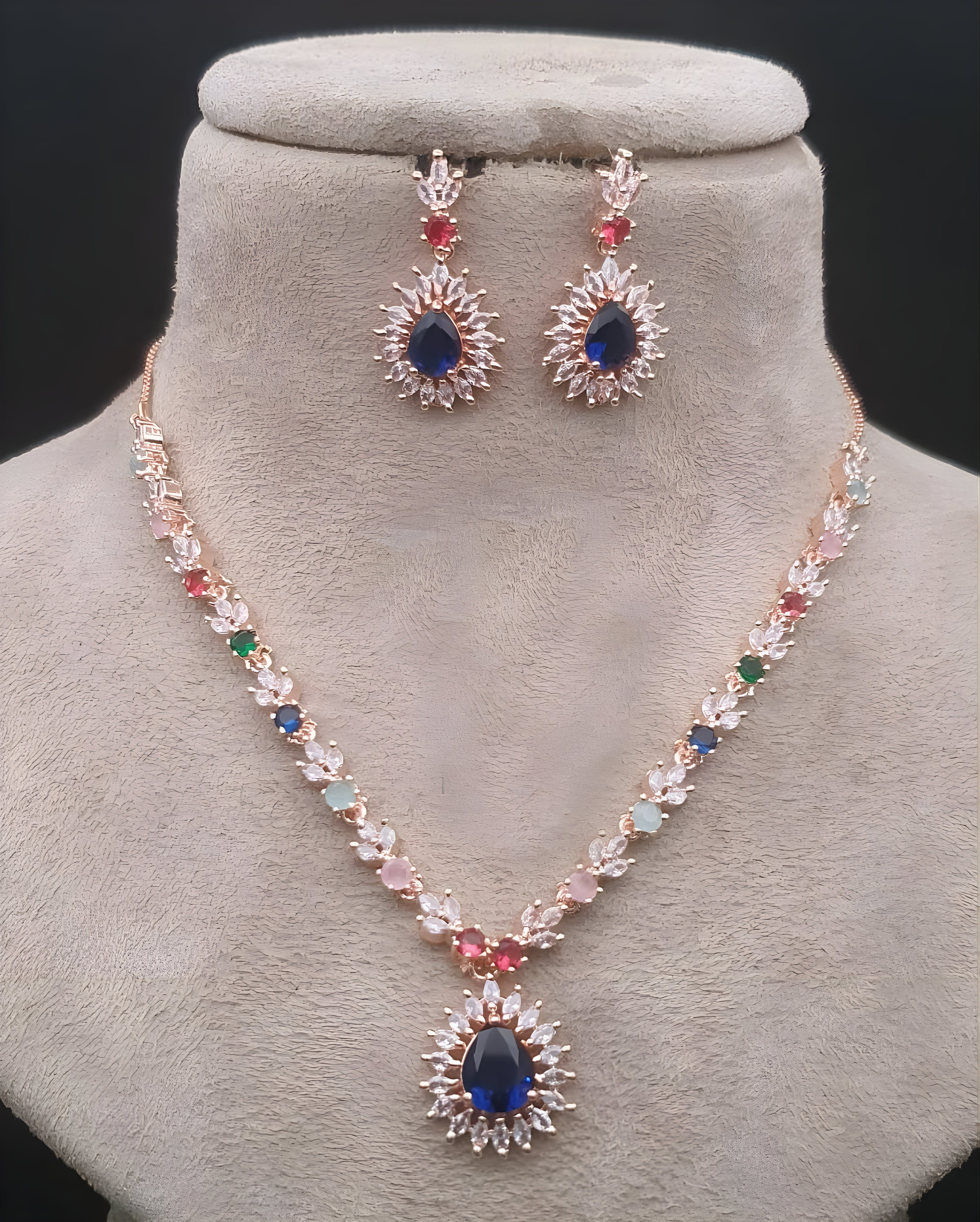Multi Stone Short Necklace Set - Sakhi Fashions