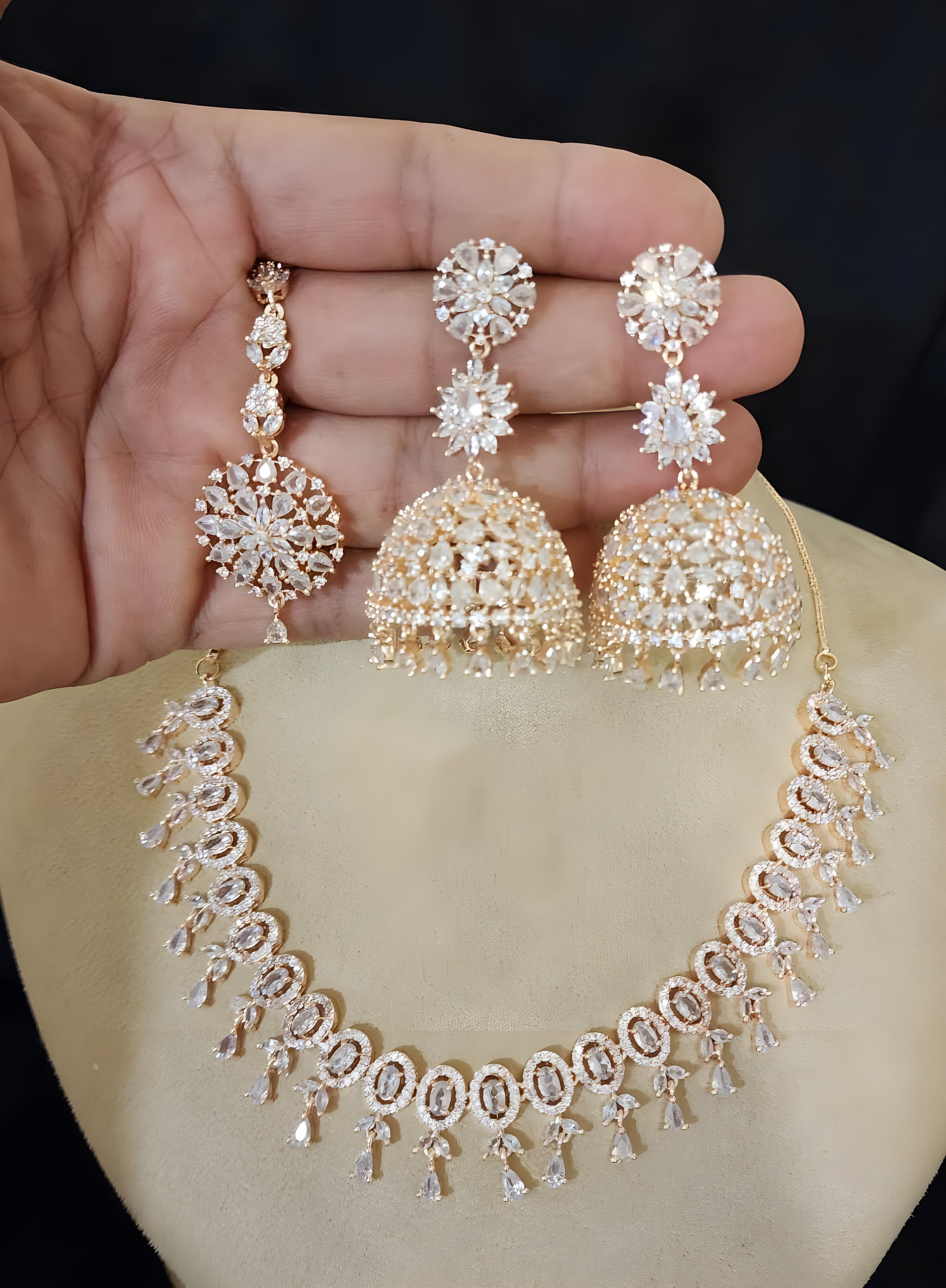 Rose gold White Neclace Set - Sakhi Fashions