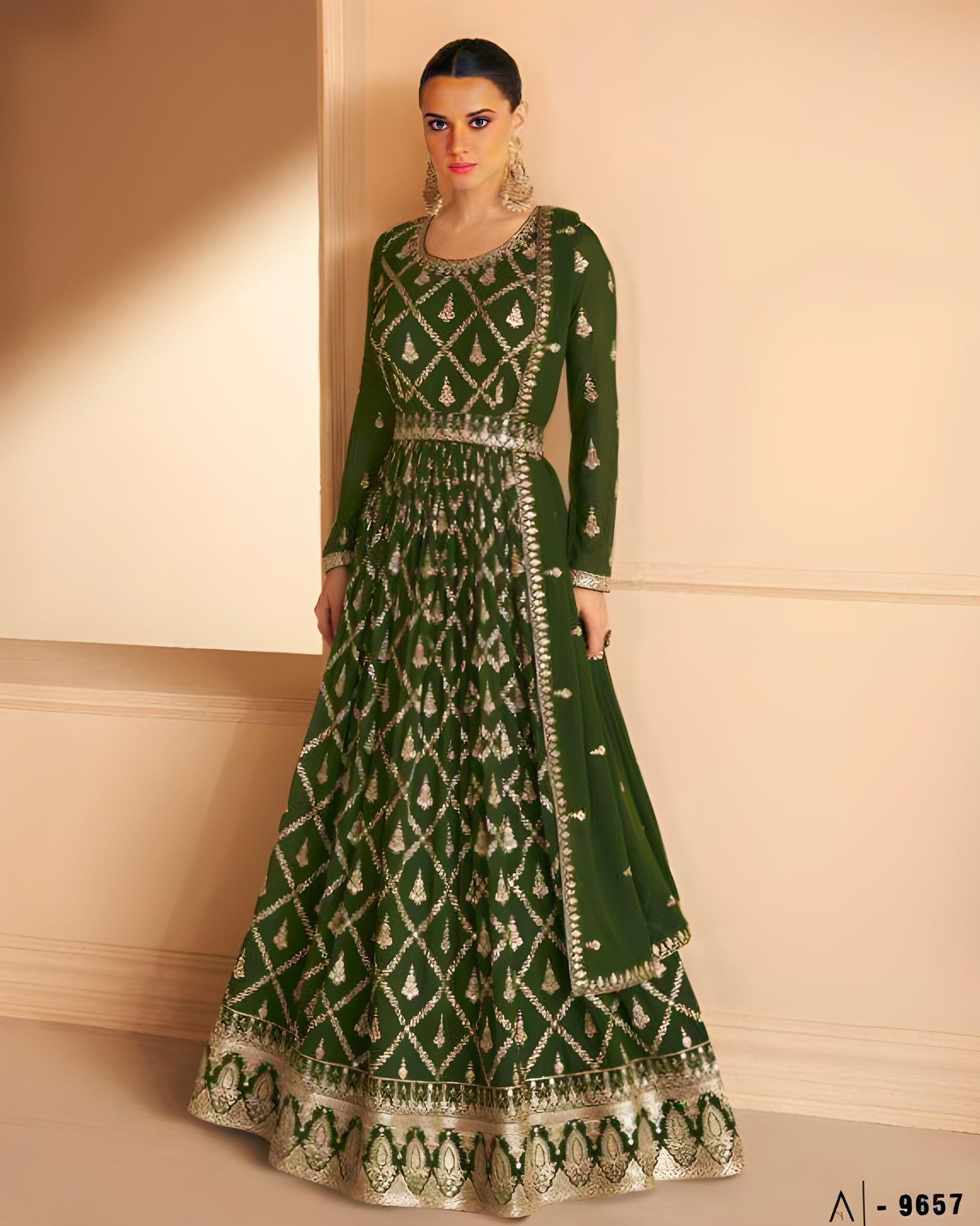 Anarkali Gown Green - Sakhi Fashions