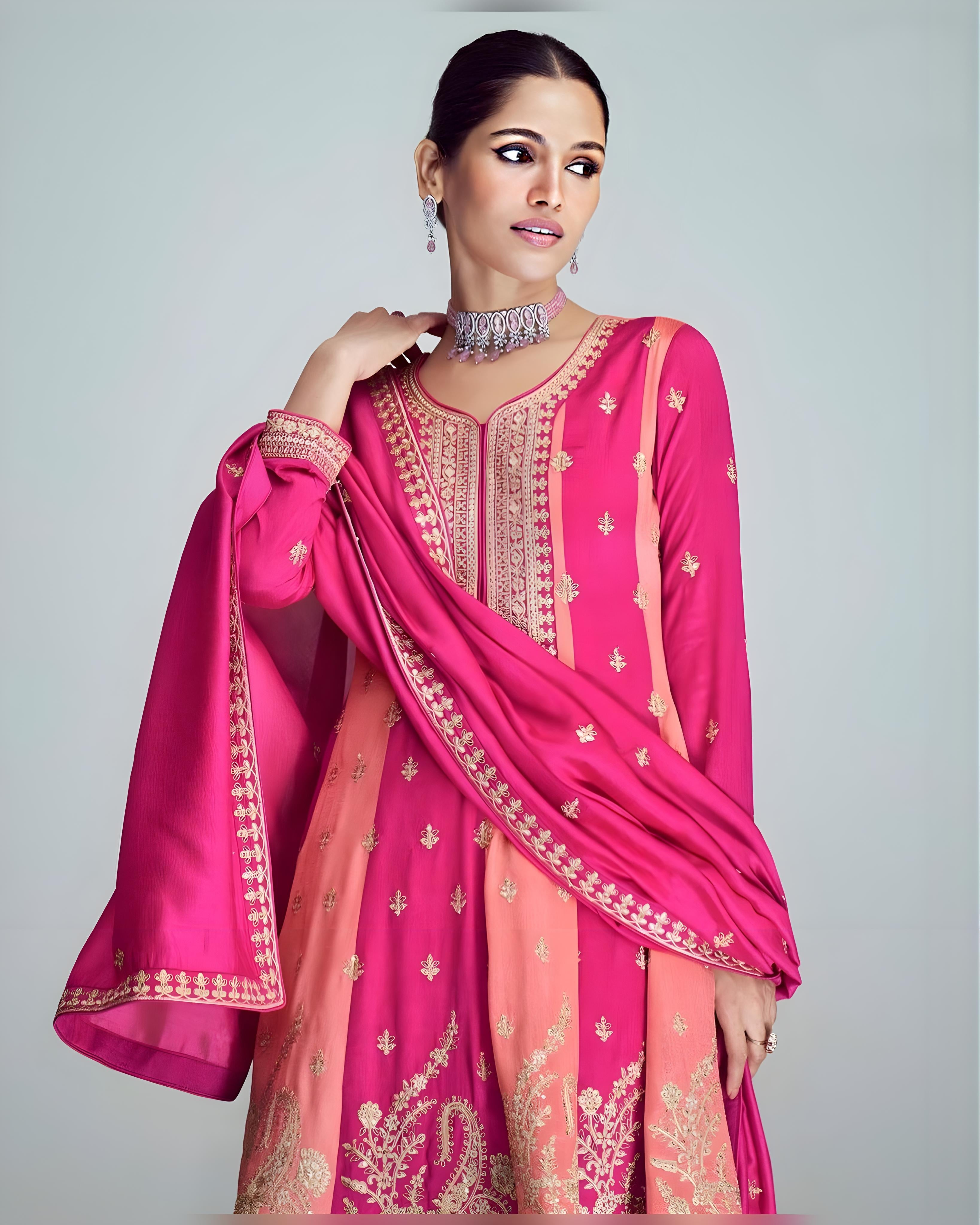 Premium Silk Embroidered Salwar Suits Pink - Sakhi Fashions