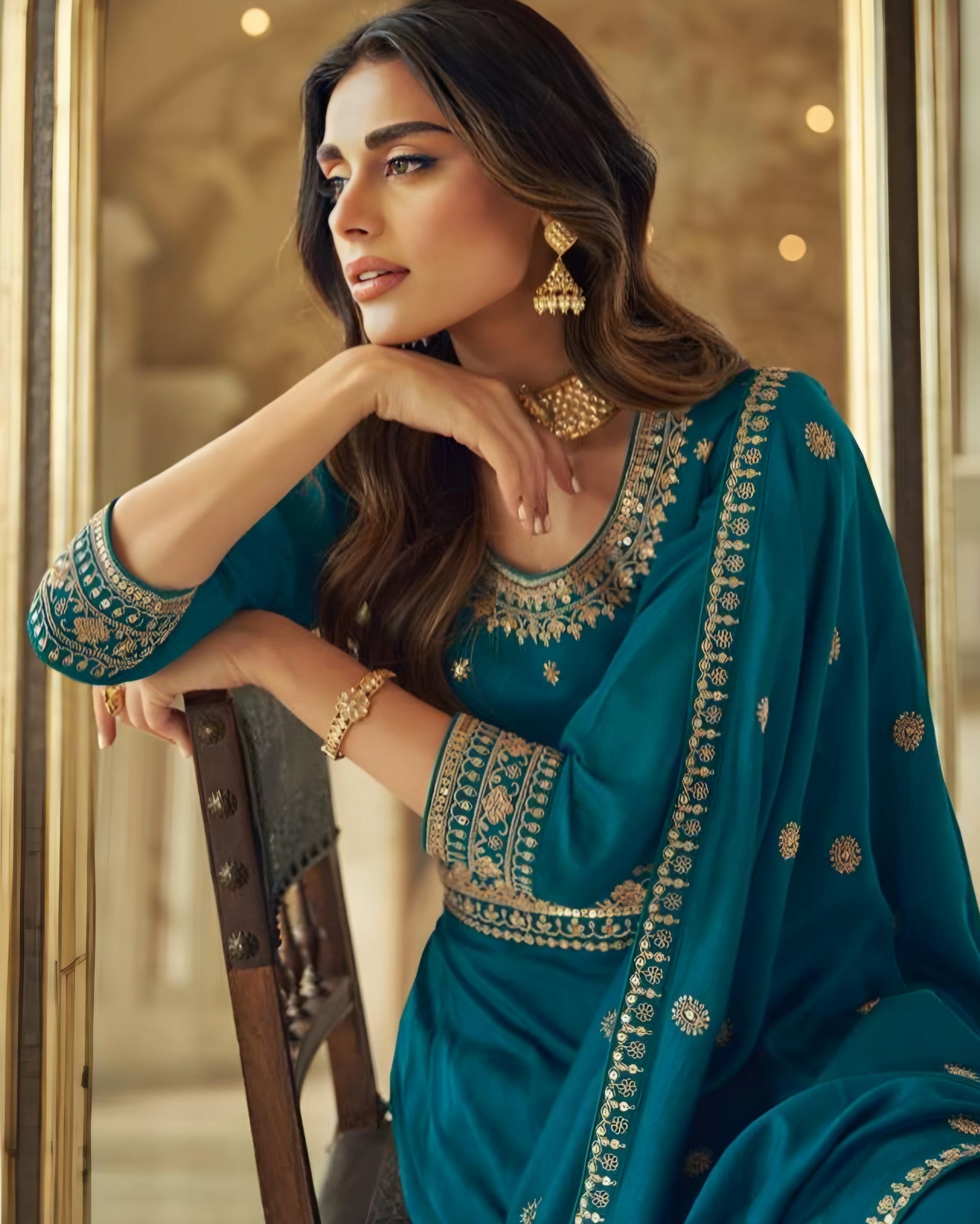 Premium Silk Heavy Embroidered Anarkali Gown - Sakhi Fashions