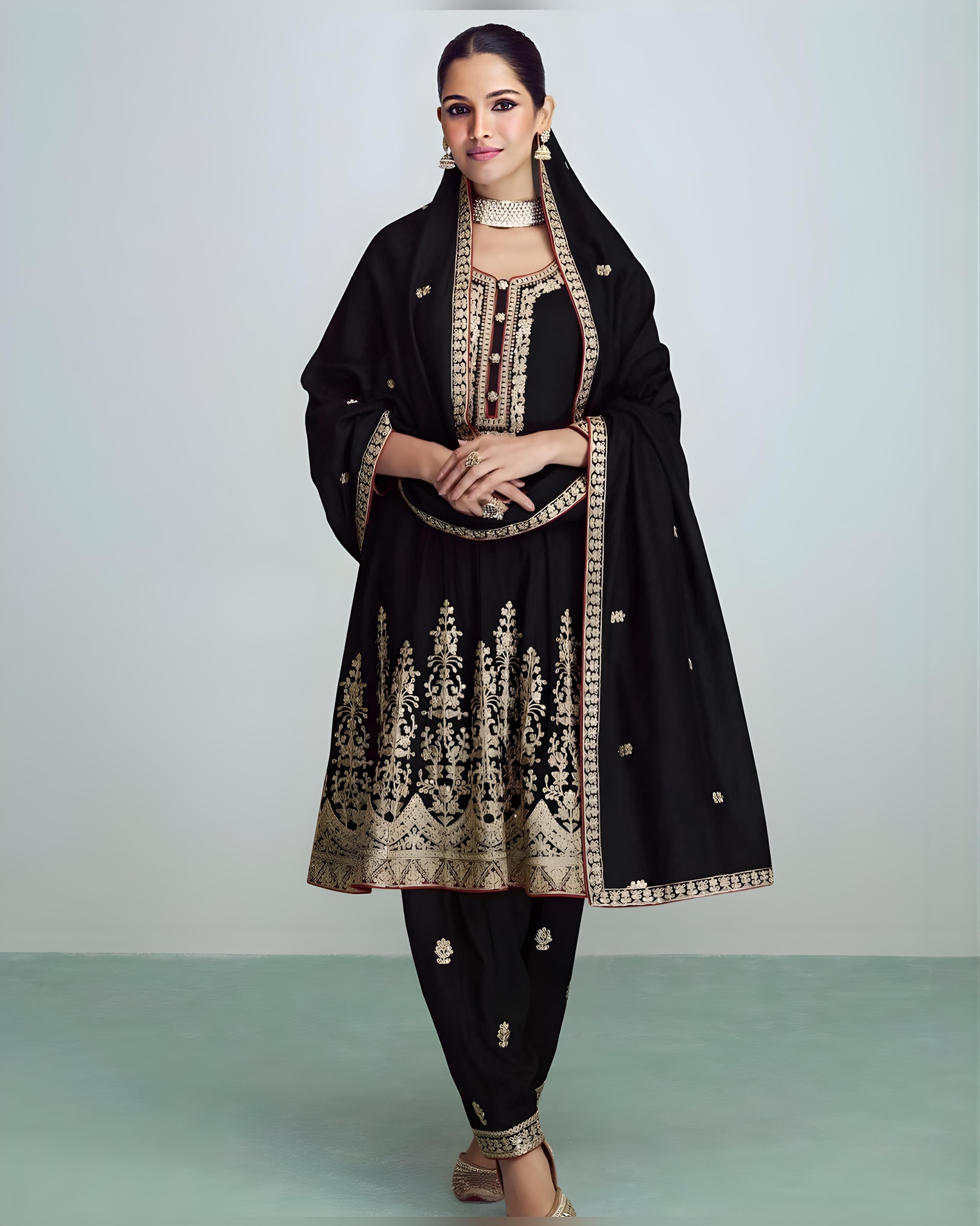 Premium Silk Embroidered Salwar Suits Black - Sakhi Fashions