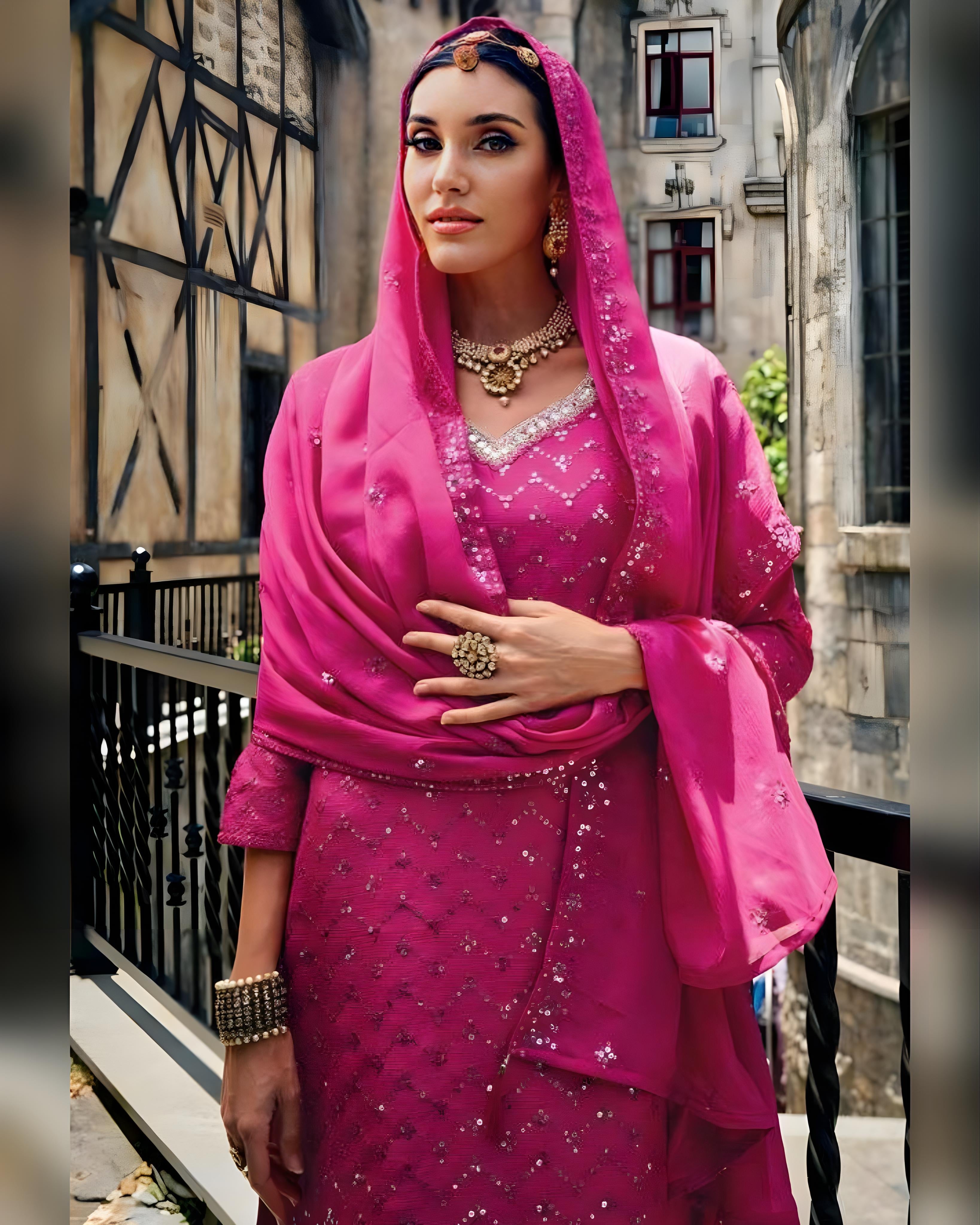 Pink Chinon Embroidered Sharara Suits - Sakhi Fashions