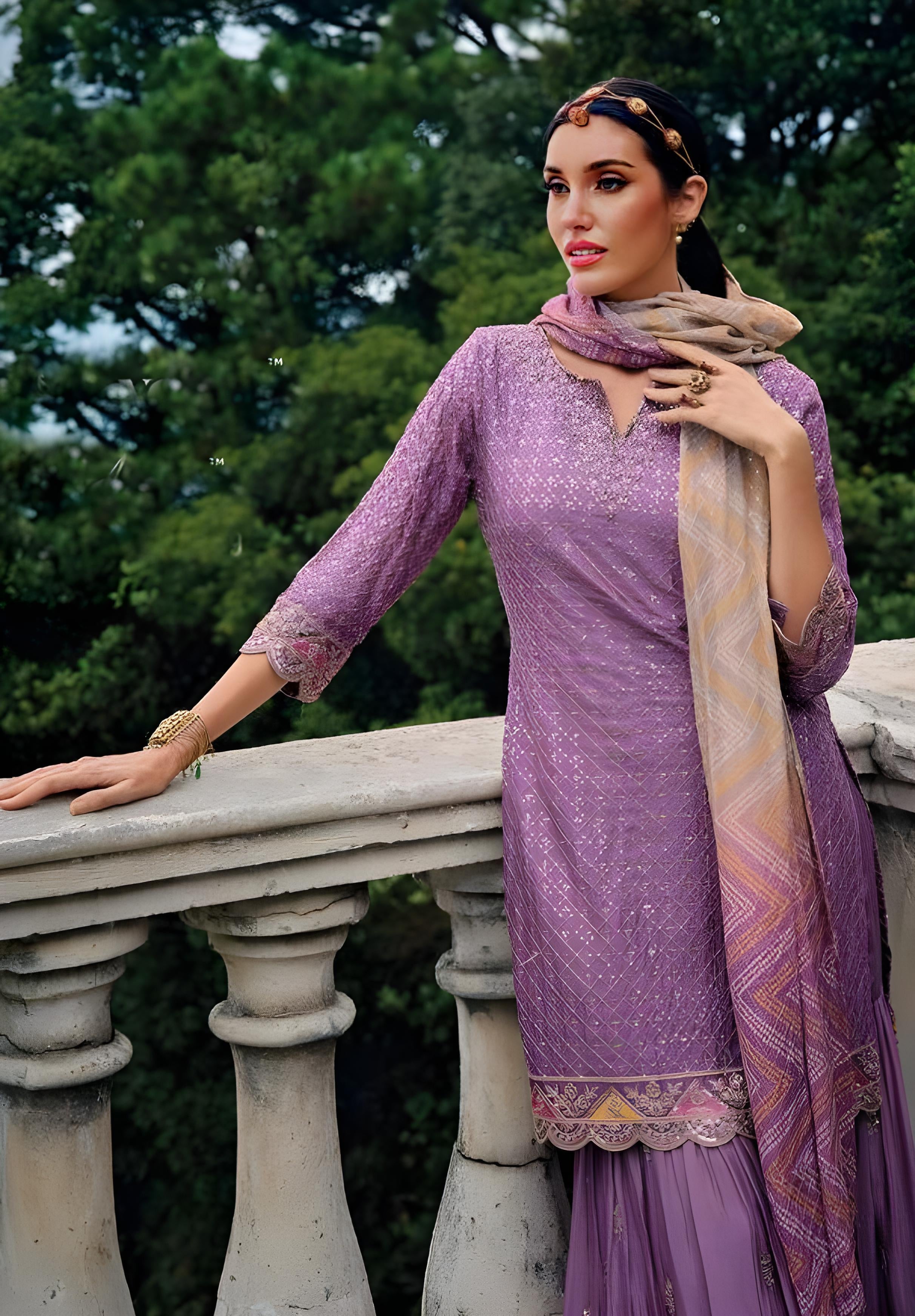 Pink Chinon Embroidered Sharara Suits - Sakhi Fashions