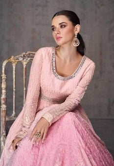 Pink Chinon silk Anarkali Gown