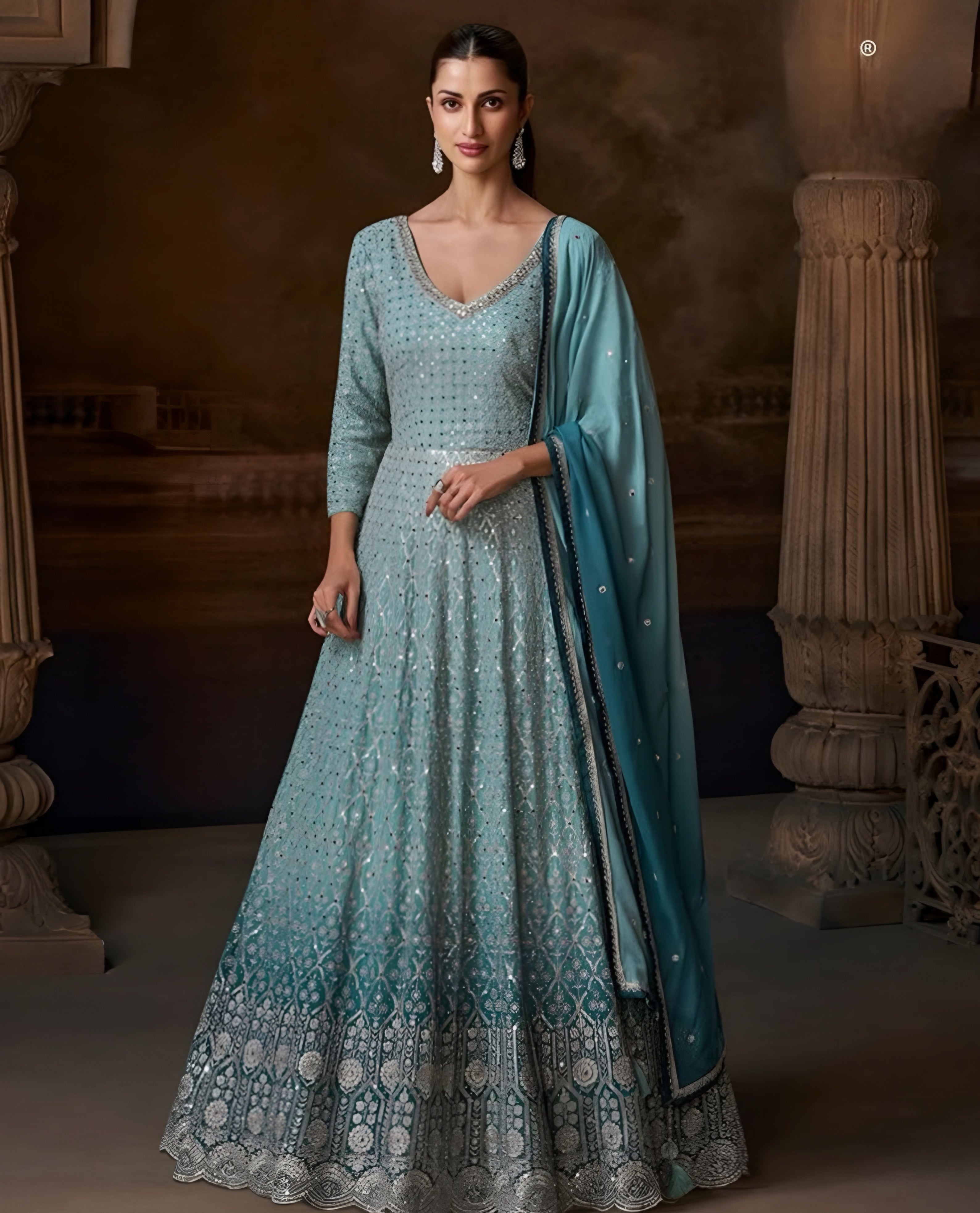 Premium Silk Heavy Embroidered Anarkali Suits Blue