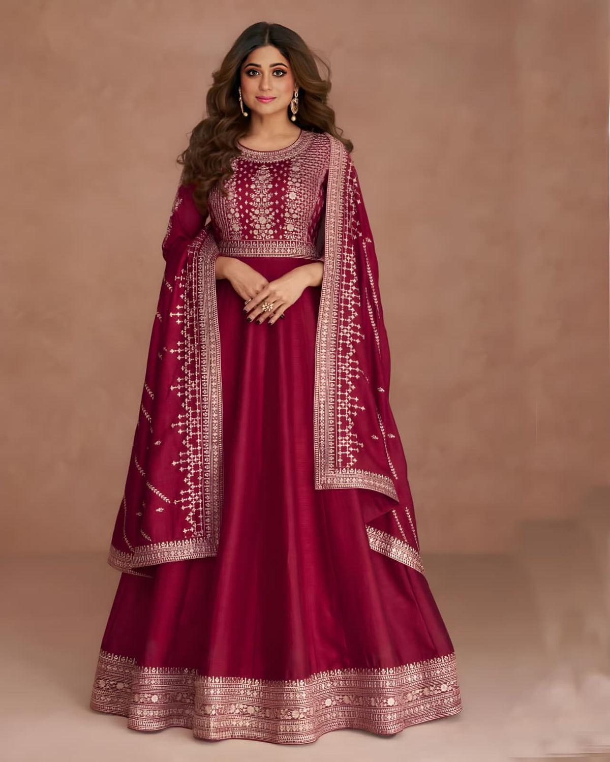 Embroidered Silk Anarkali Suit