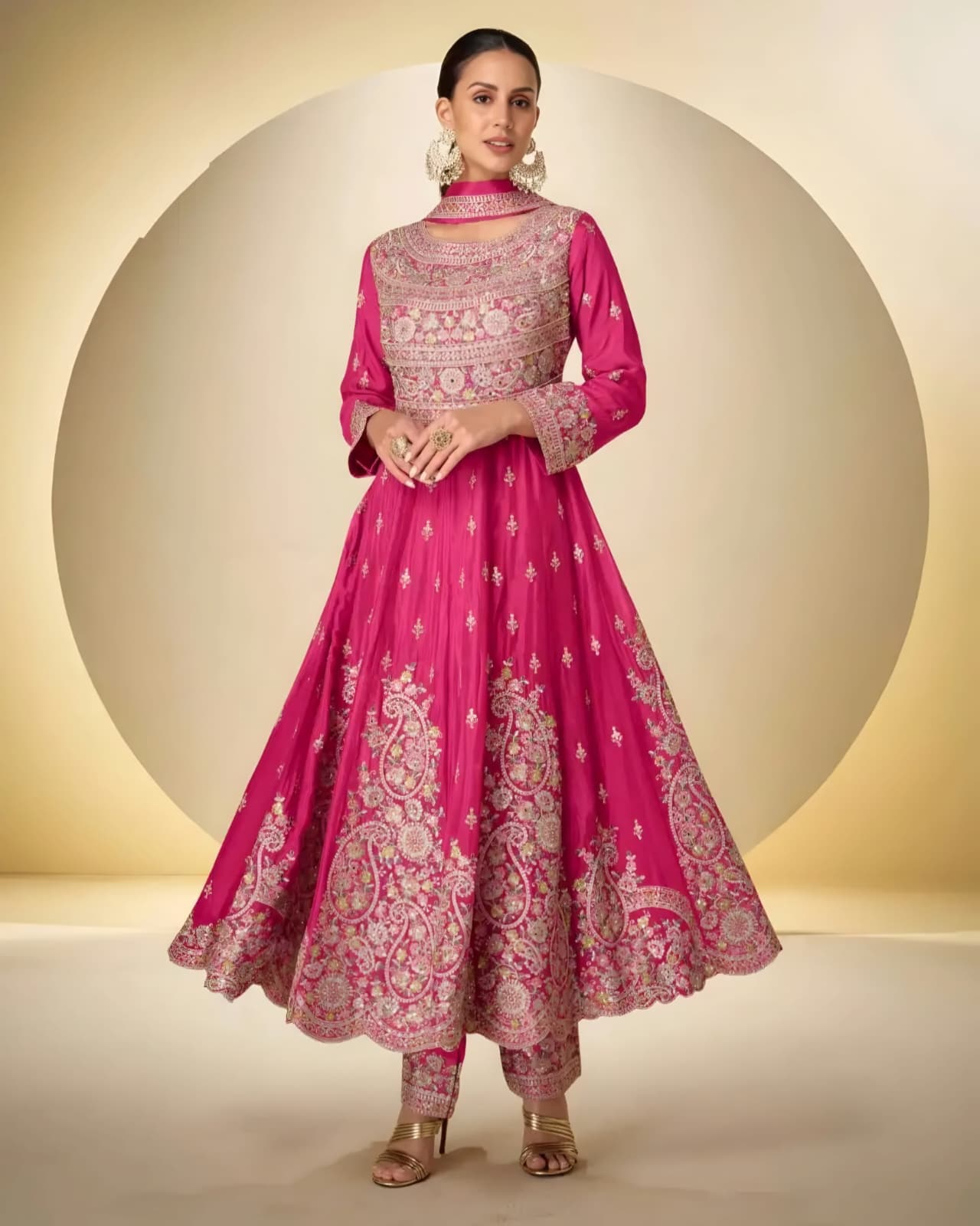 Pink Chinon Silk Embroidered Anarkali Suit