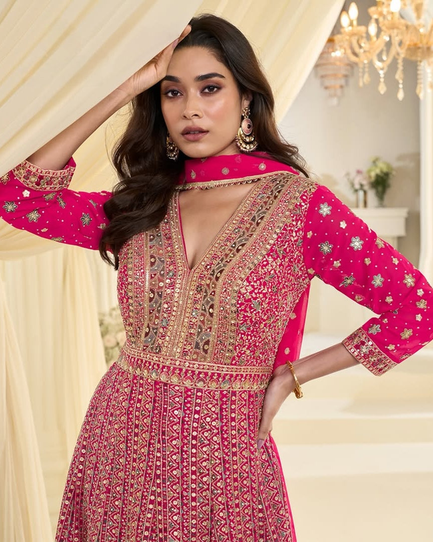 Pink Embroidered Anarkali Suit with Dupatta