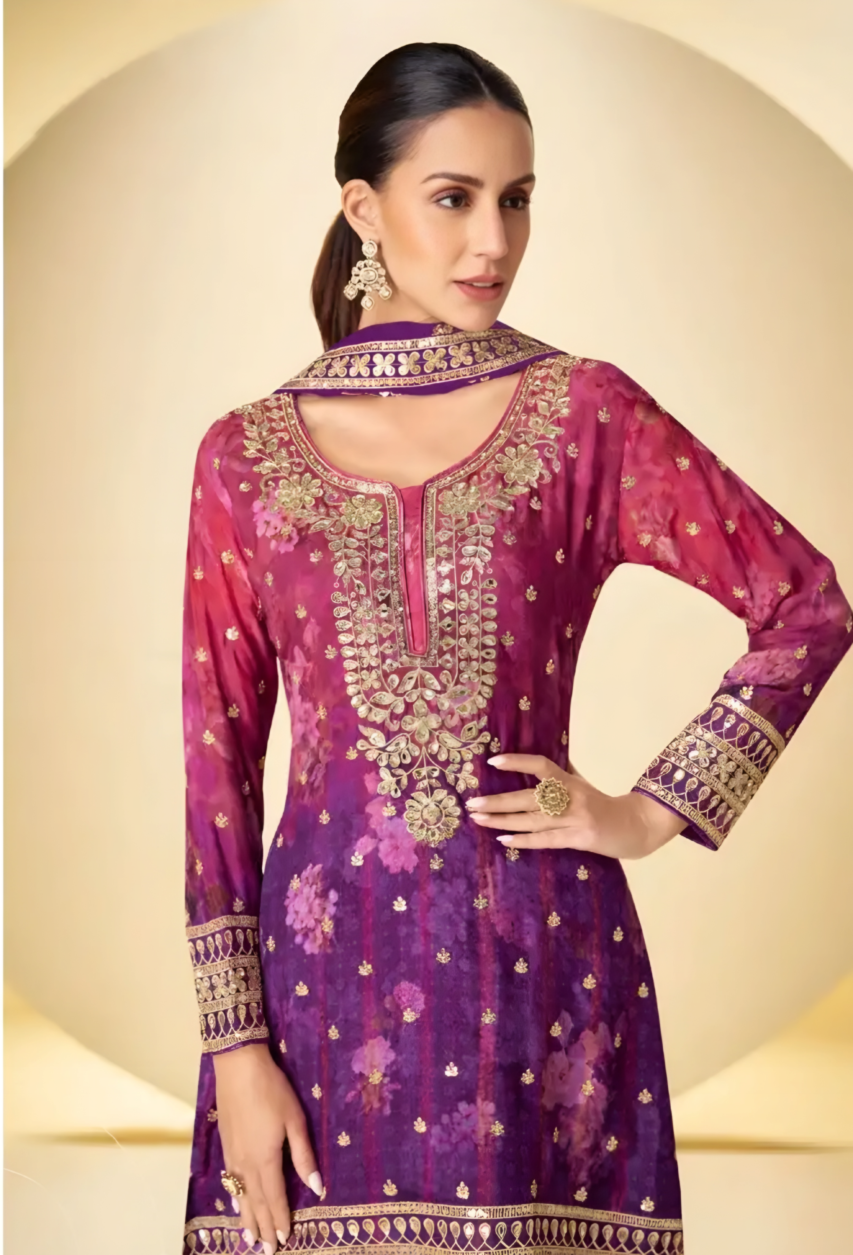 Real Chinon Floral Digital Print Palazzo Purple