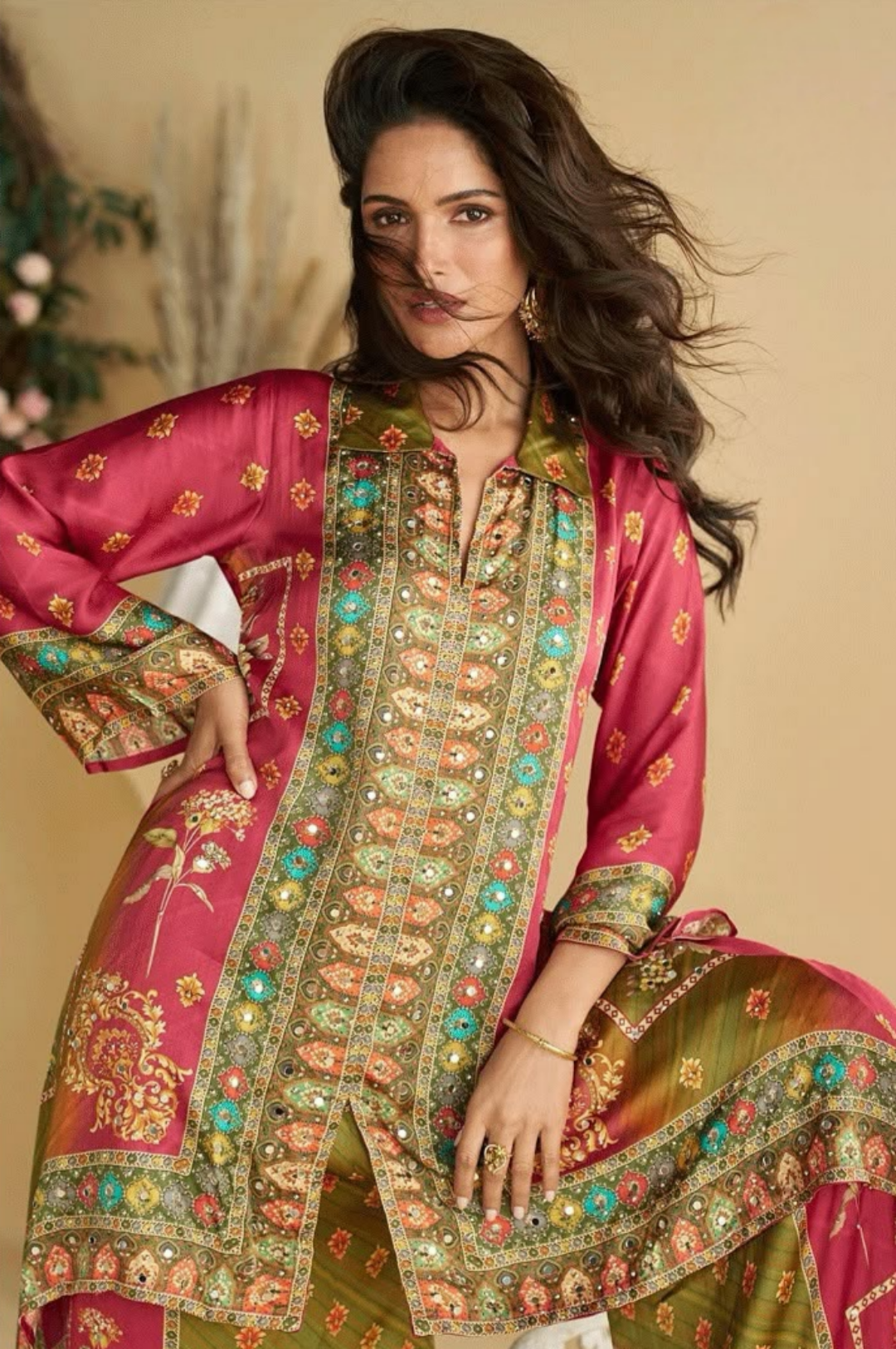 Premium Digital Crepe Silk Mirror Work Coord Set Salwar Suits