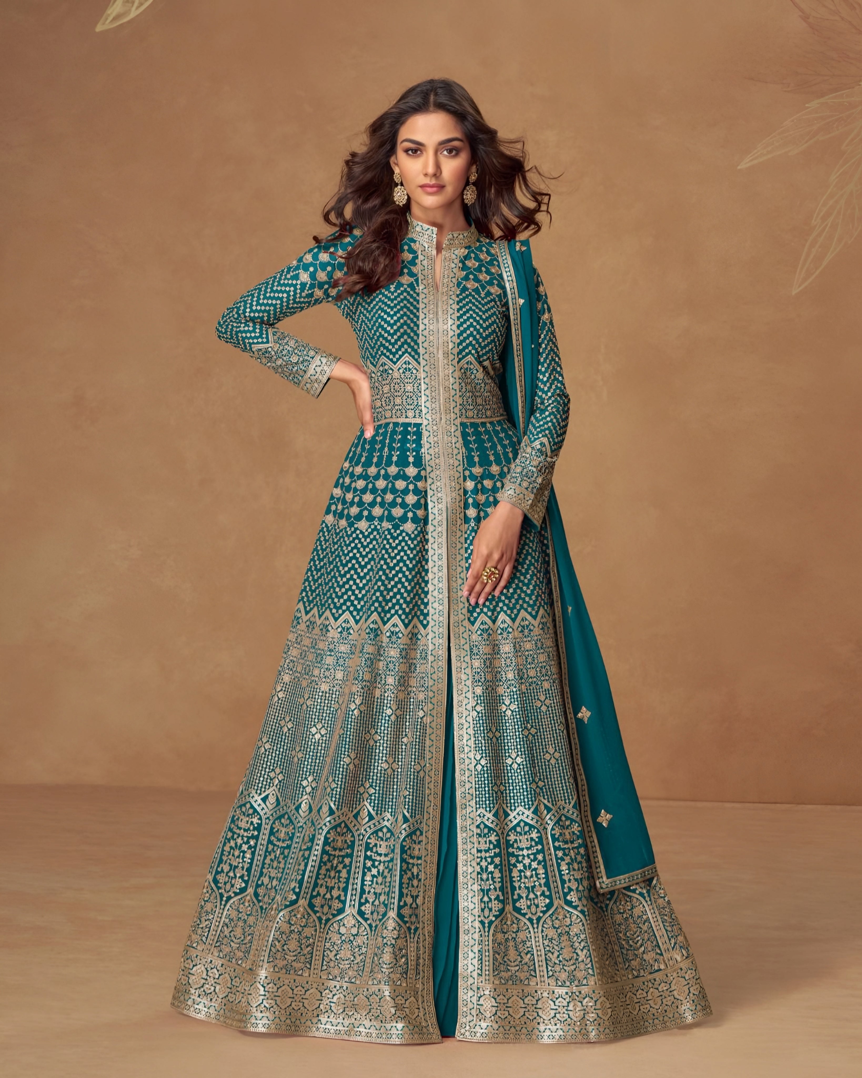 Premium Georgette Embroidered Designer Anarkali Suit with Skirt Green
