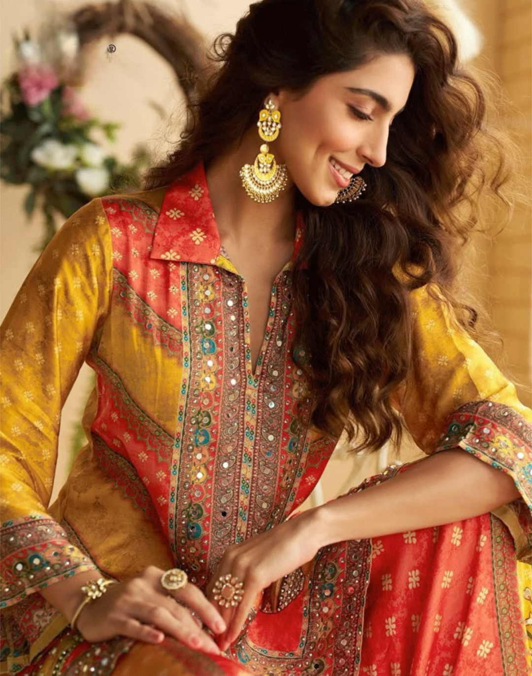 Premium Digital Crepe Silk Mirror Work Coord Set Salwar Suits