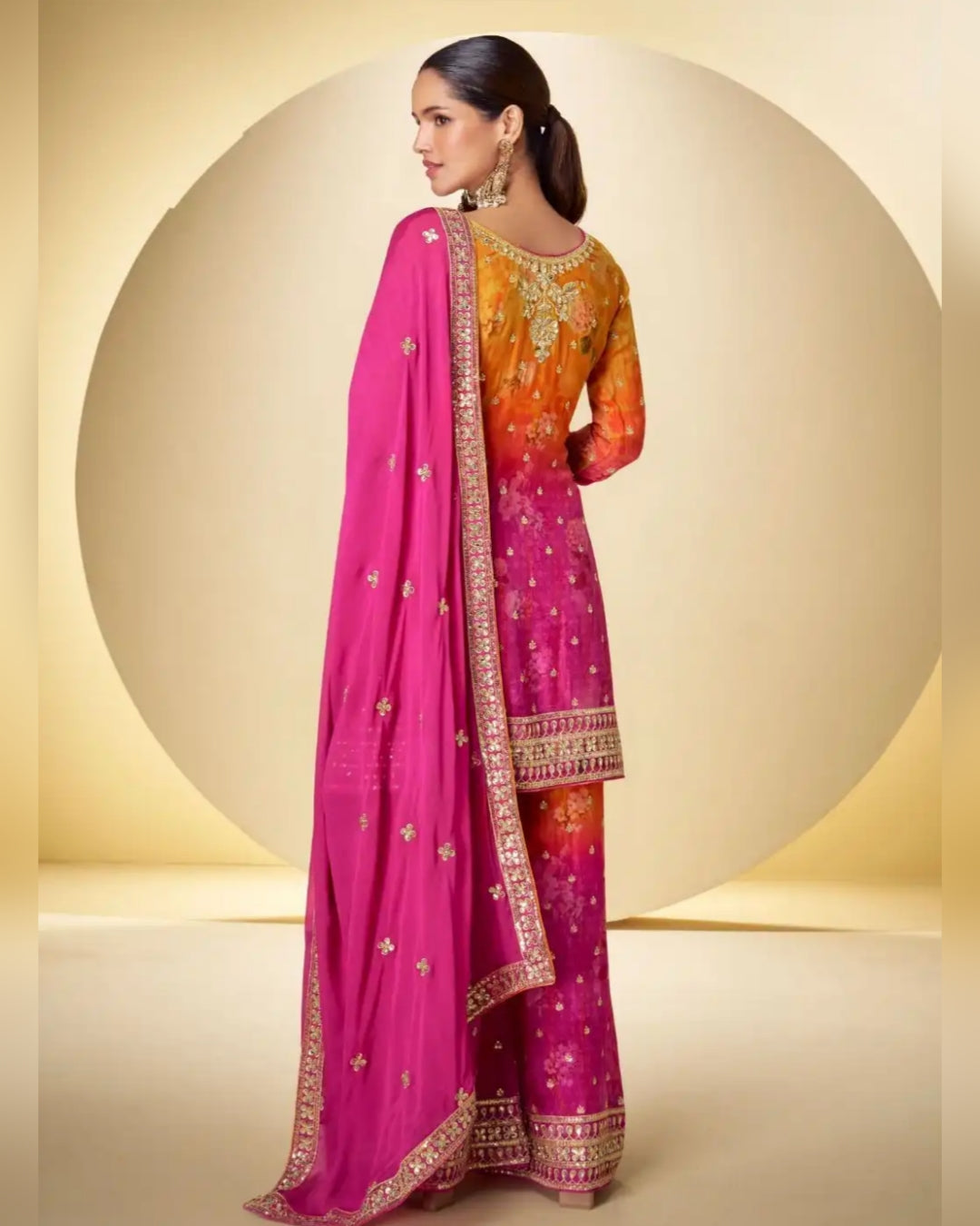 Real Chinon Floral Digital Print Salwar Suits Pink