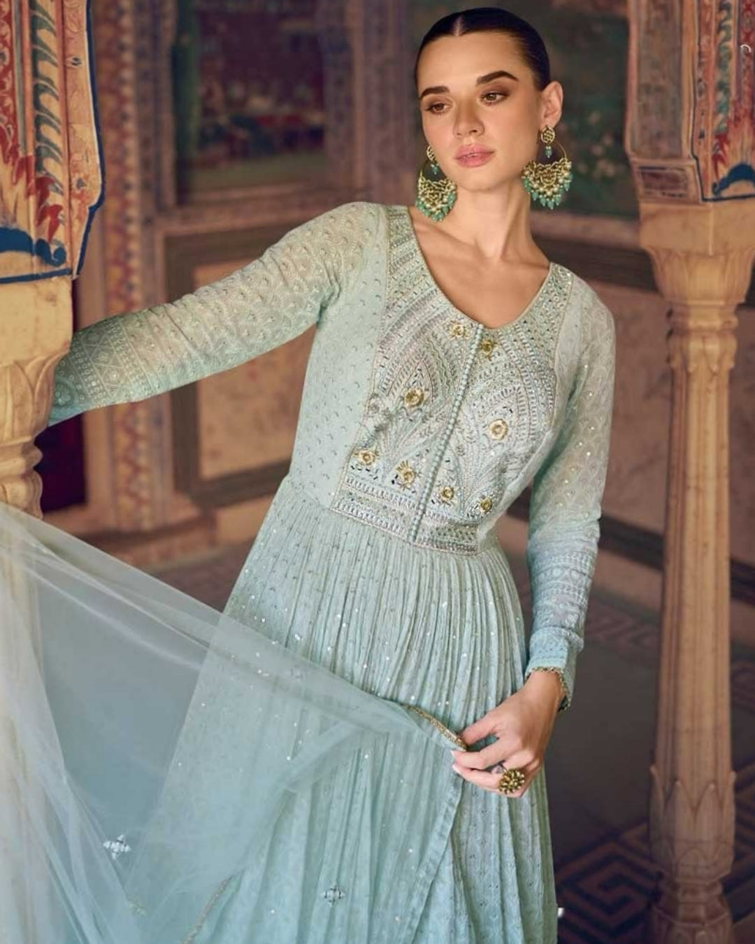 Premium Real Georgette Chikankari Anarkali Gown