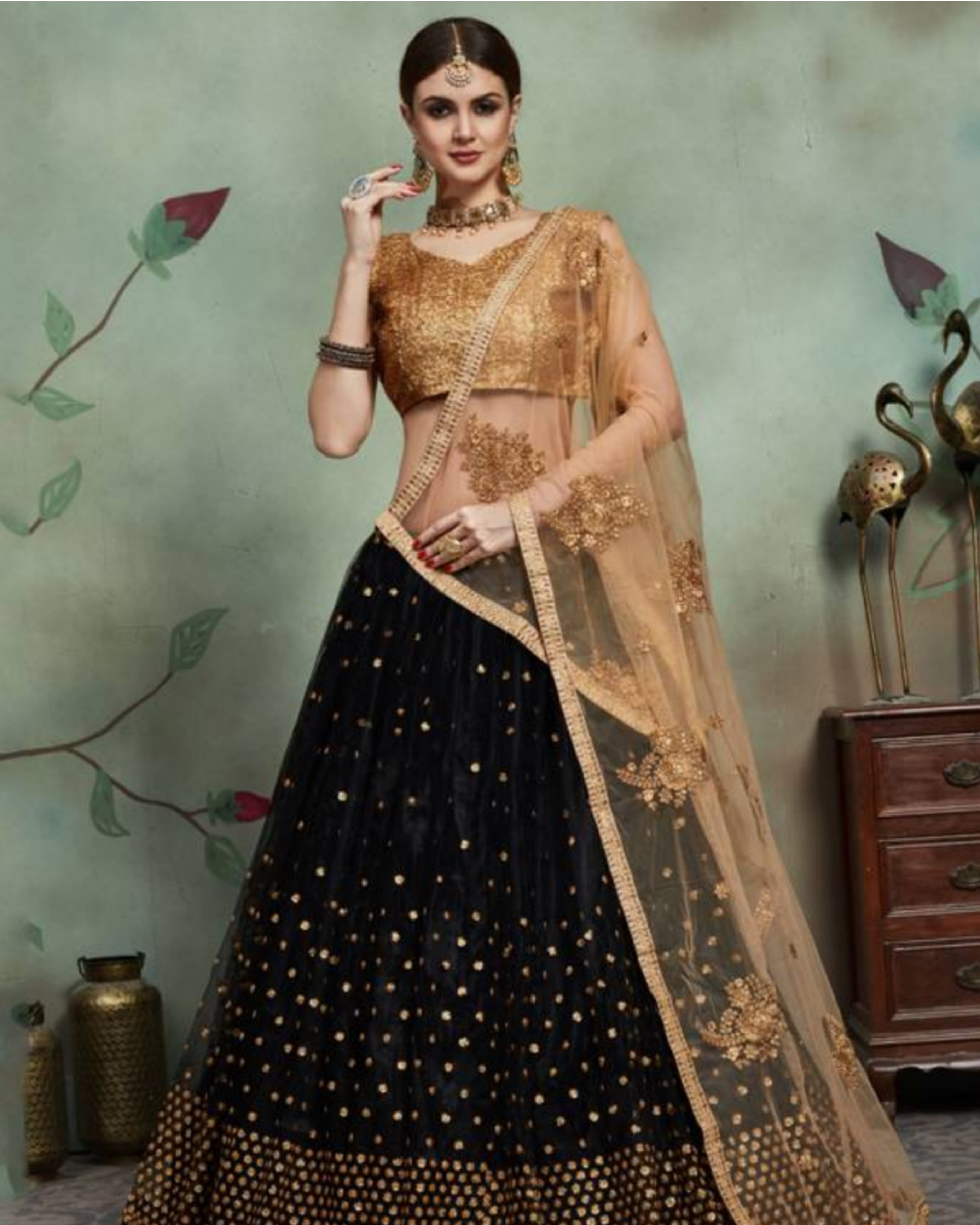 Black and Gold Net Lehenga Choli