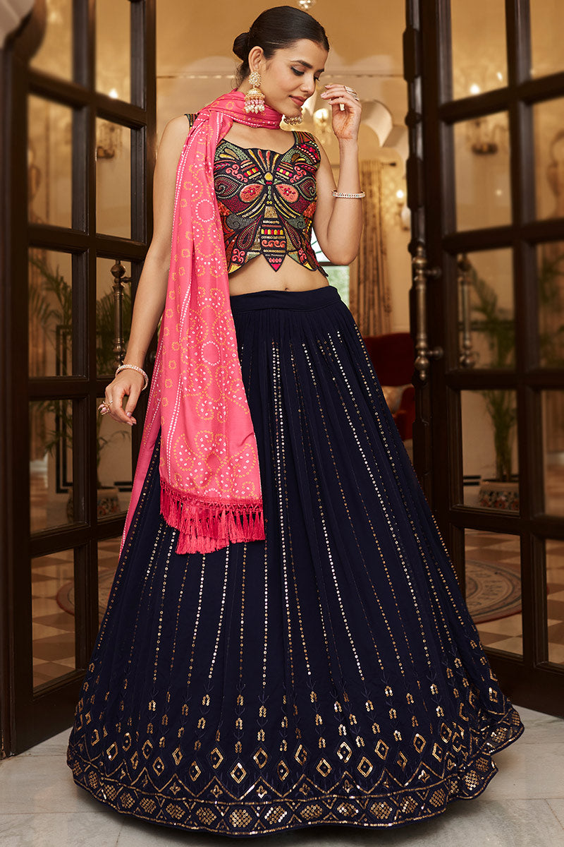 Navy Blue Embroidered Sangeet Lehenga Choli
