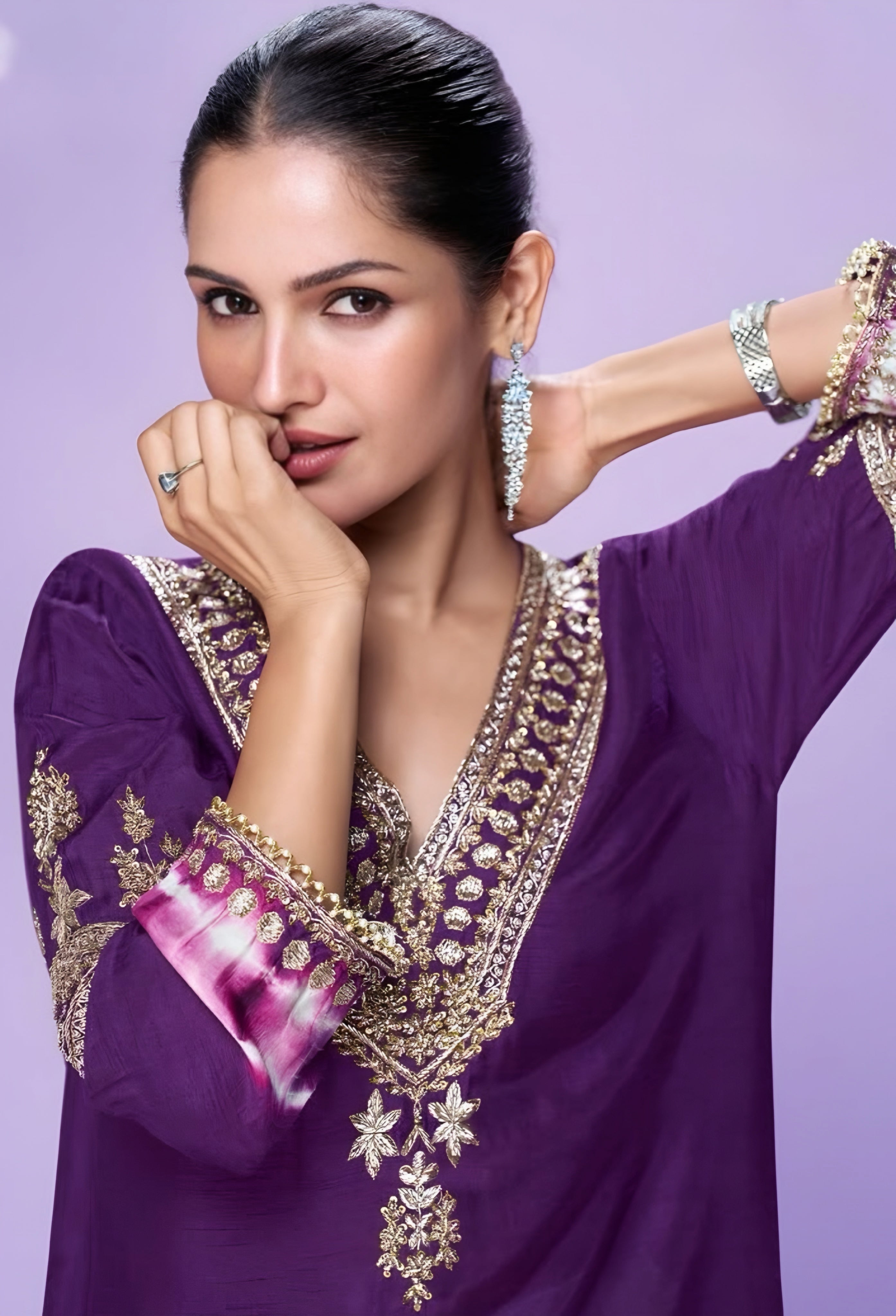 Premium Purple Silk Kurti Suit with Intricate Embroidery