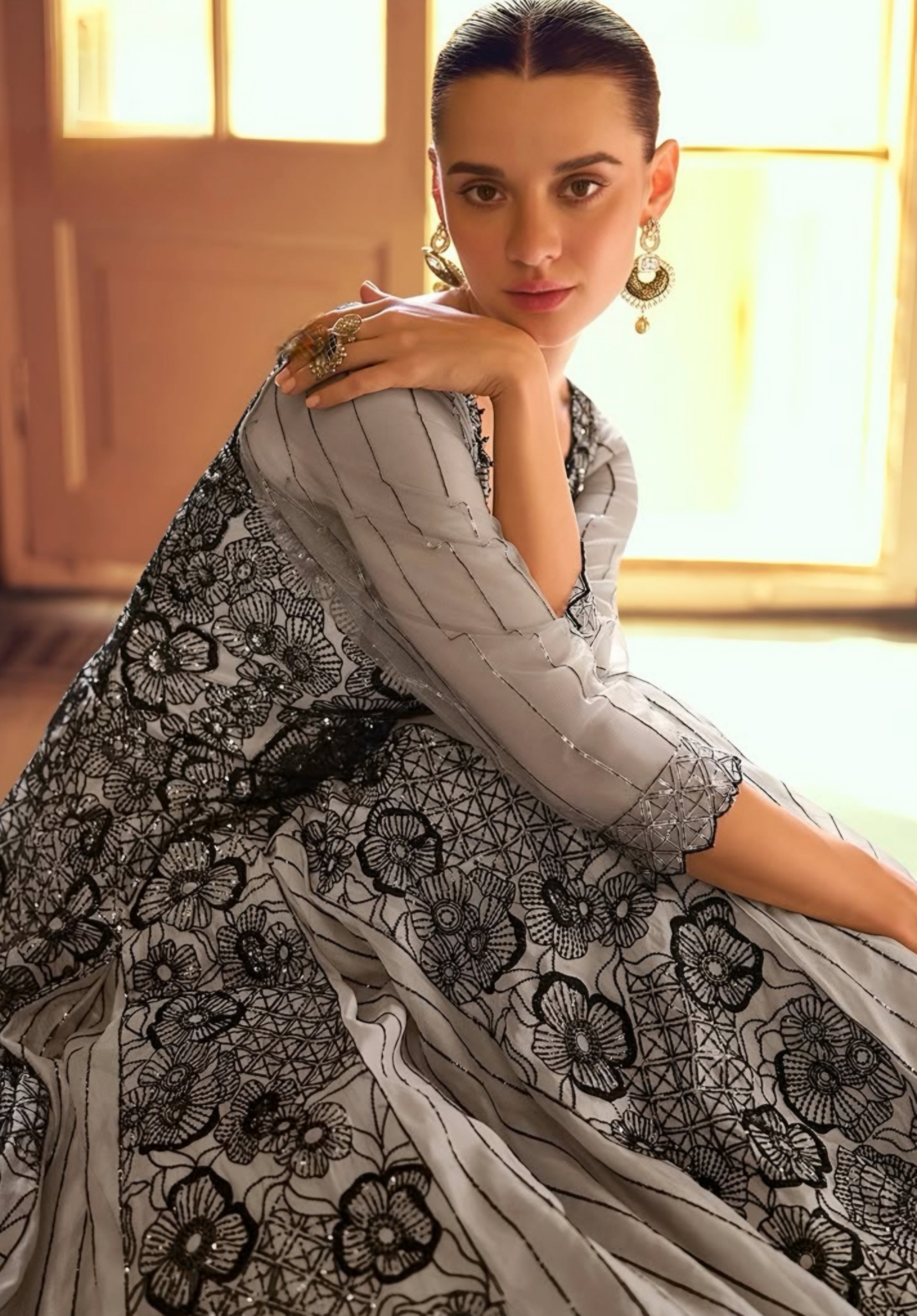 Viscose Simar Jacquard Silk Designer Gown Grey