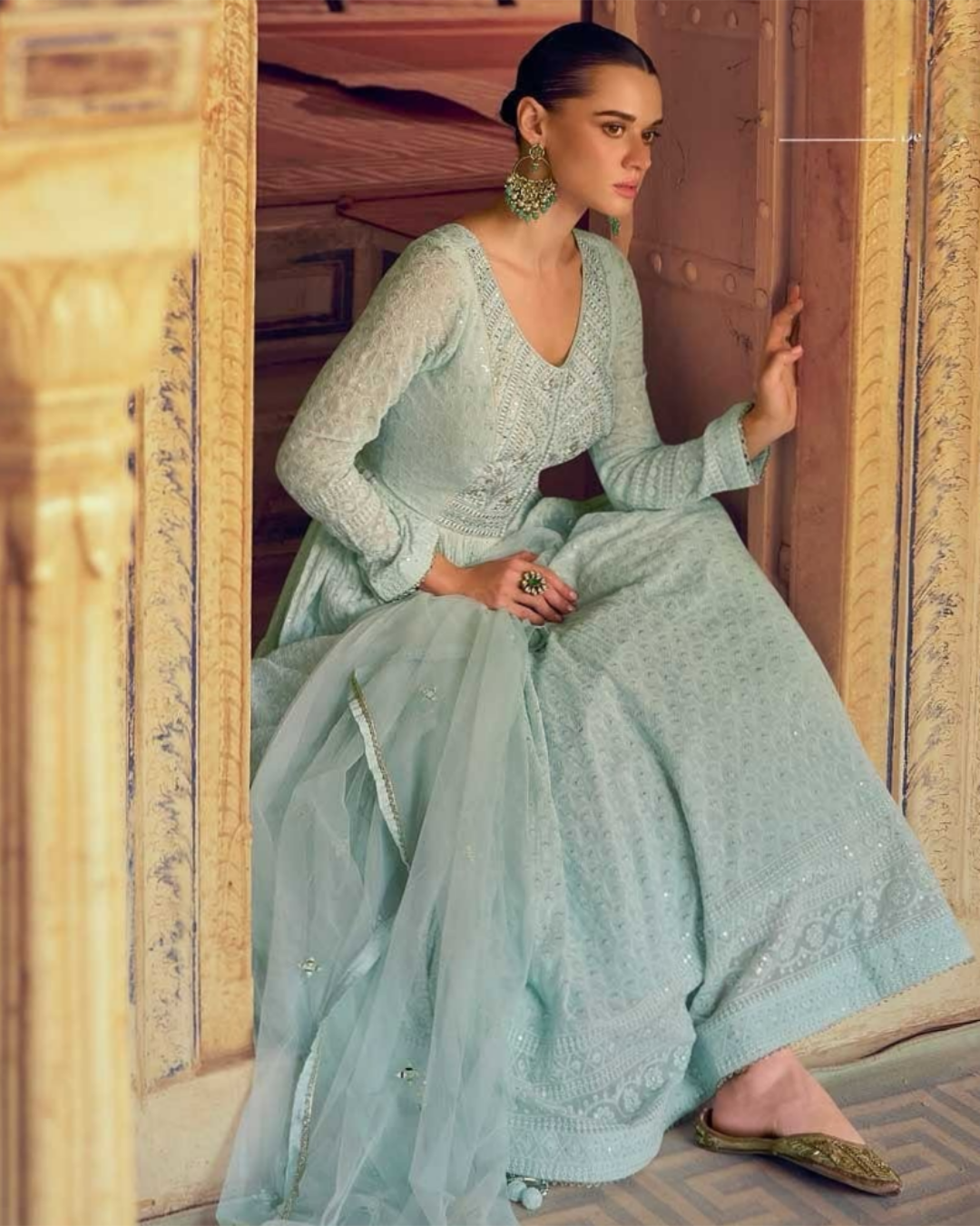 Premium Real Georgette Chikankari Anarkali Gown