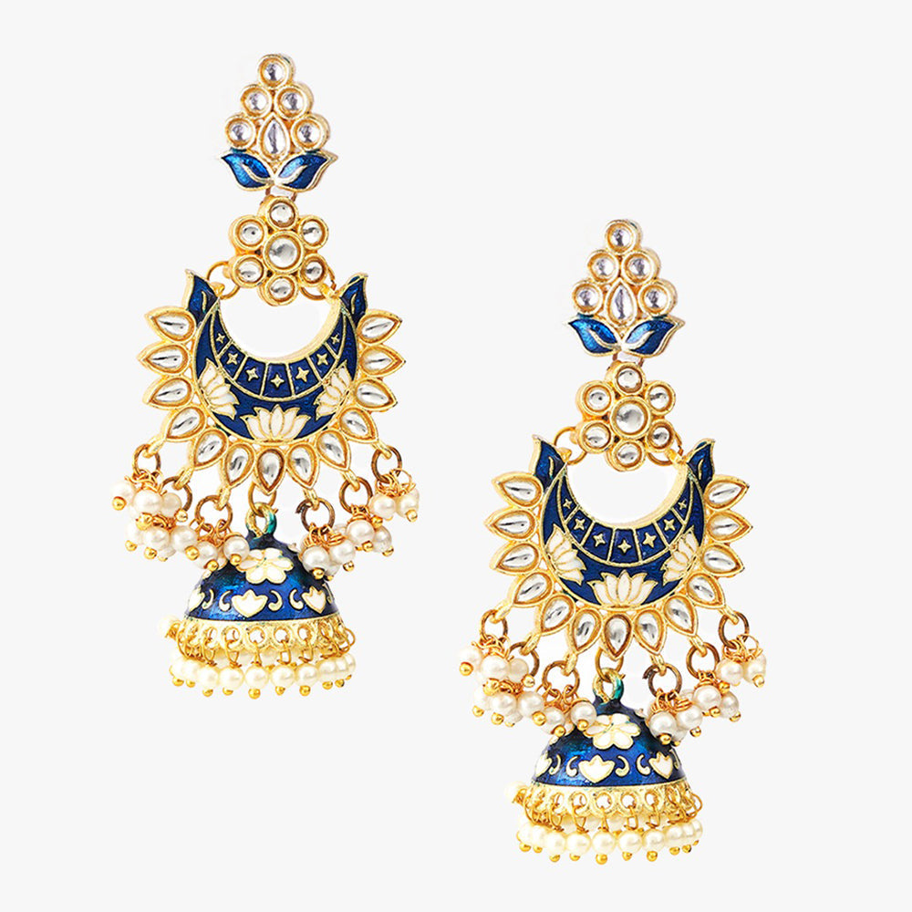 Meenakari And Pearls Jhumki Earrings
