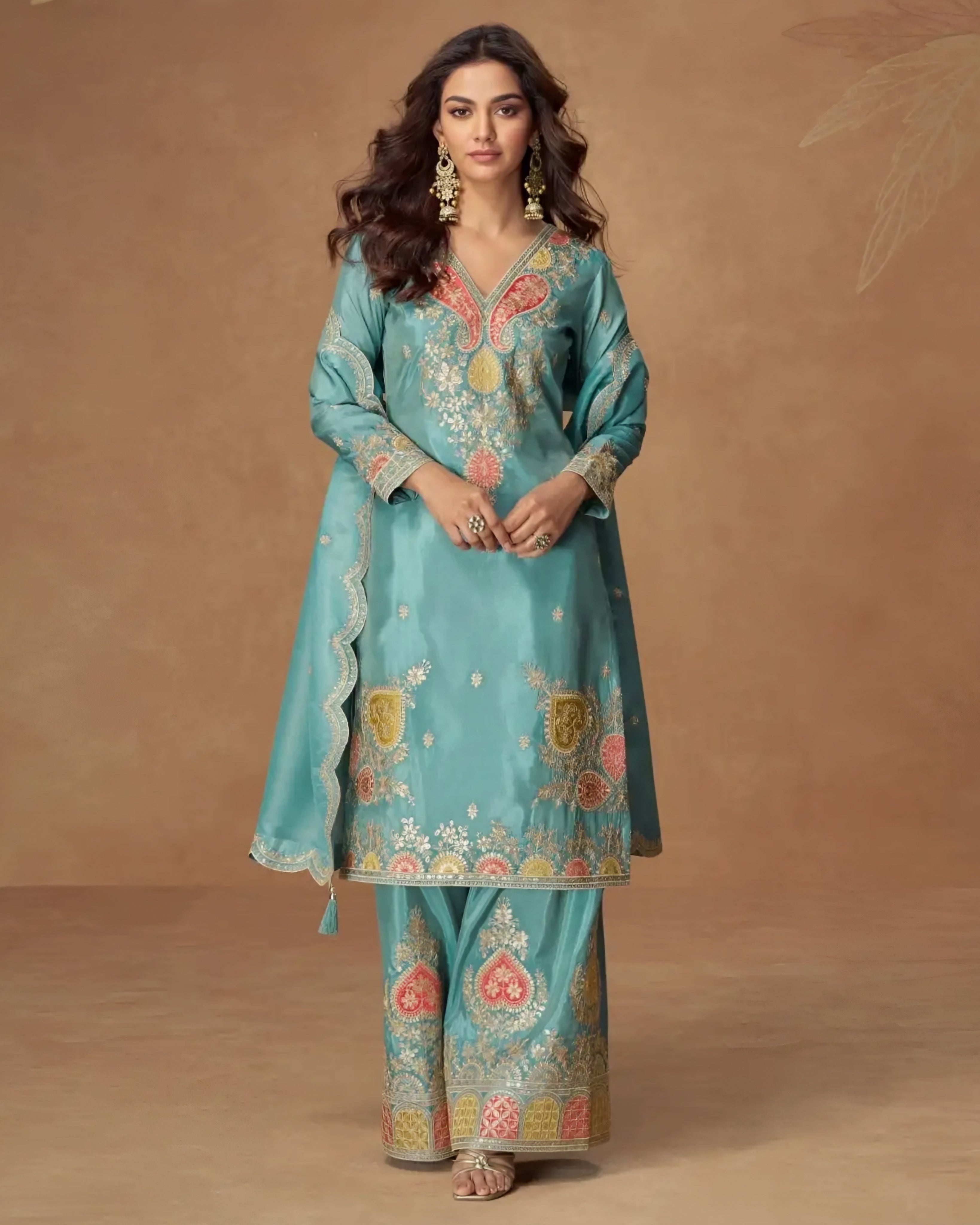 Aqua Blue Premium Simar Silk Embroidered Salwar Suit – Party & Wedding Wear Australia