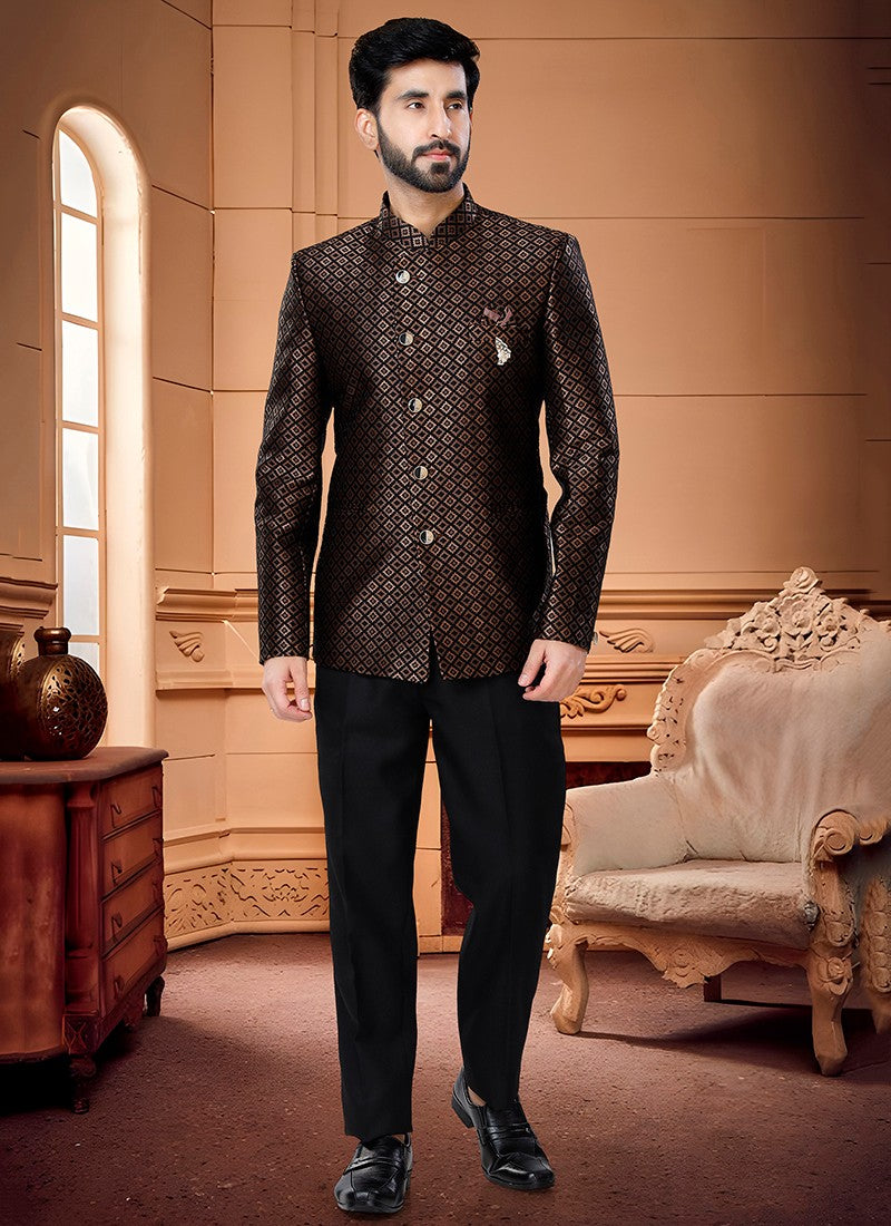 Copper and Black  Jaquard Mens Jodhpuri Suits - Sakhi Fashions