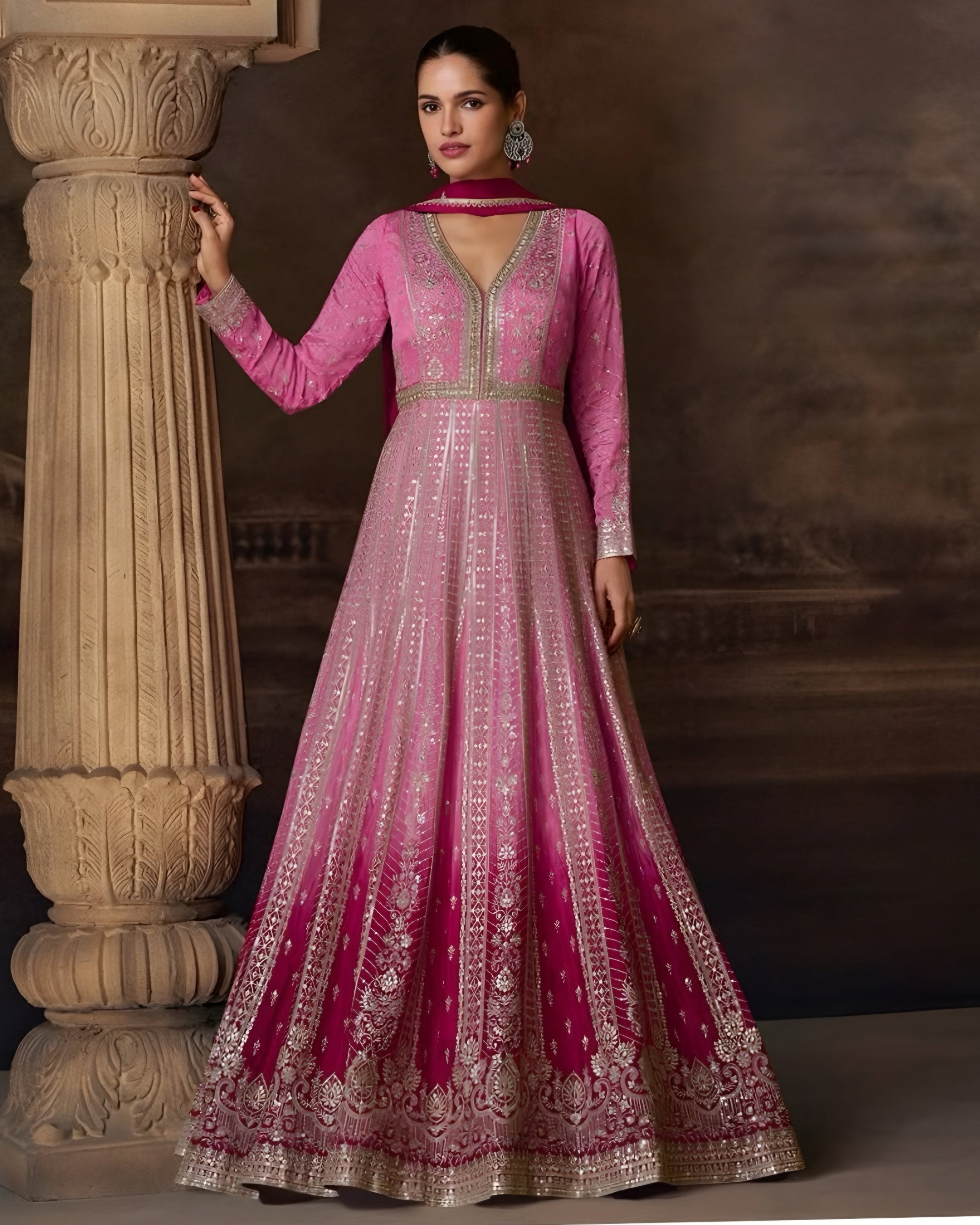 Elegant Pink Premium Silk Heavy Embroidered Anarkali Suits 