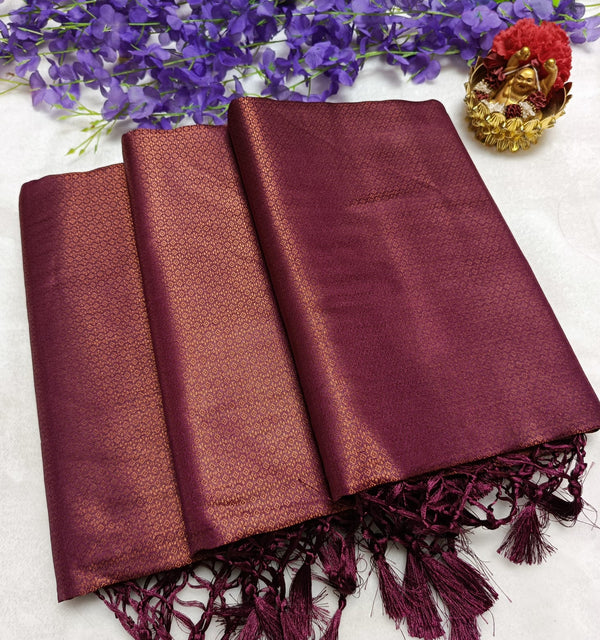 Soft Silk fabric Copper Zari Wine | Sakhi Fashions Perth