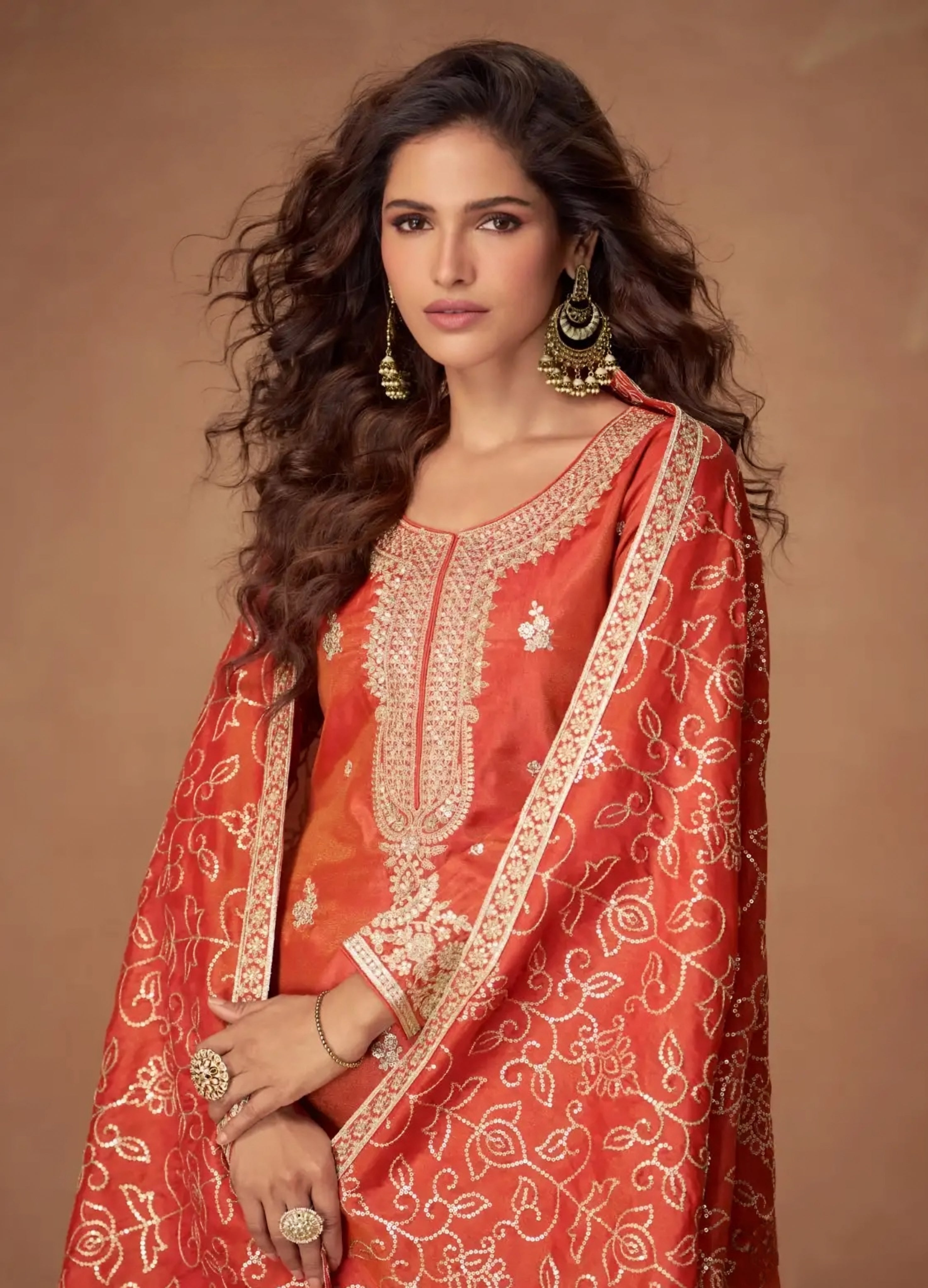 Embroidered Premium Simar Silk Salwar Kameez Orange