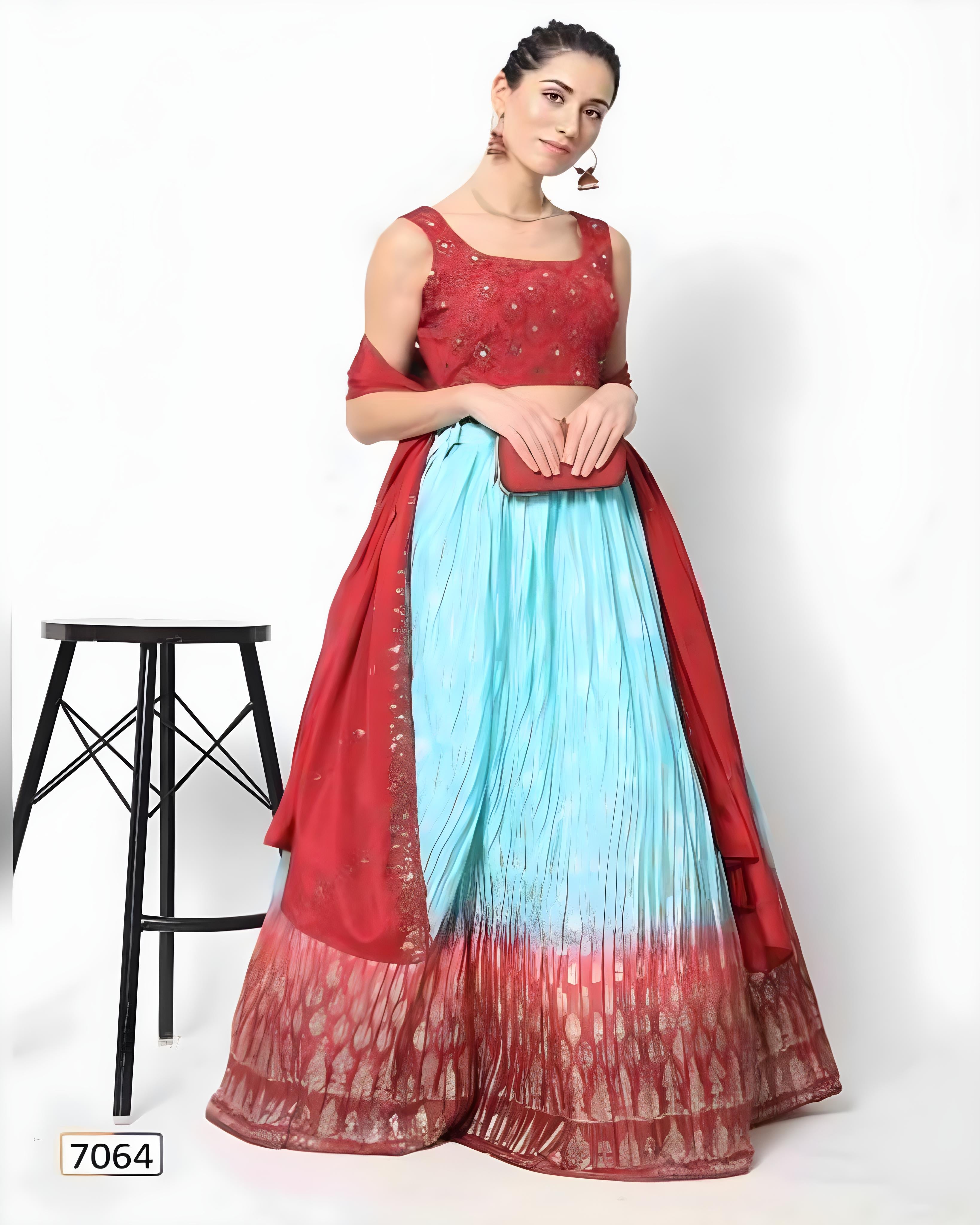 Chinon Silk Partywear Lehenga Choli Blue