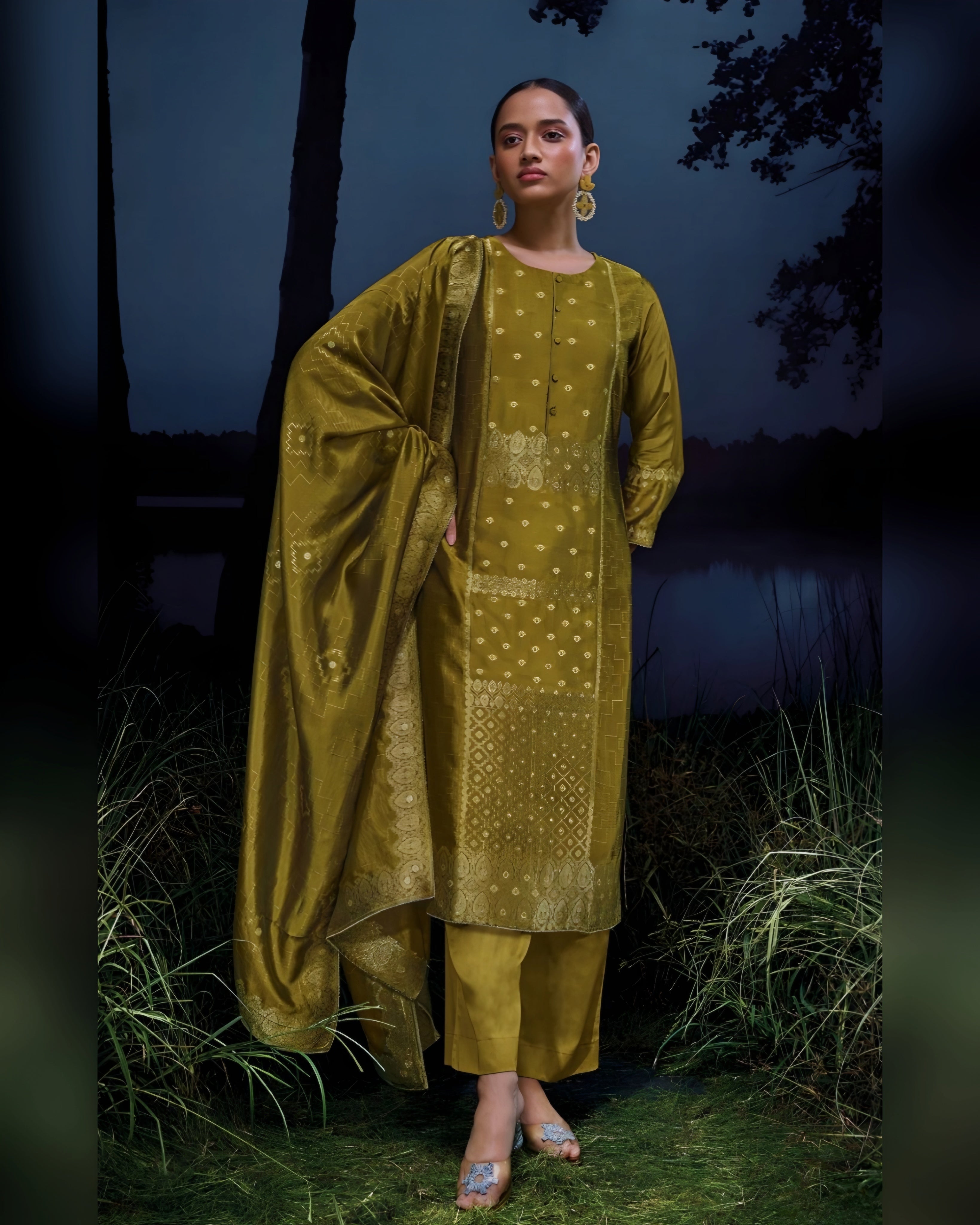 Yellow Viscose Silk Jacquard Salwar Kameez with Handwork & Jari Lace – Indian Ethnic Wear for Women | Sakhi Fashions Australia