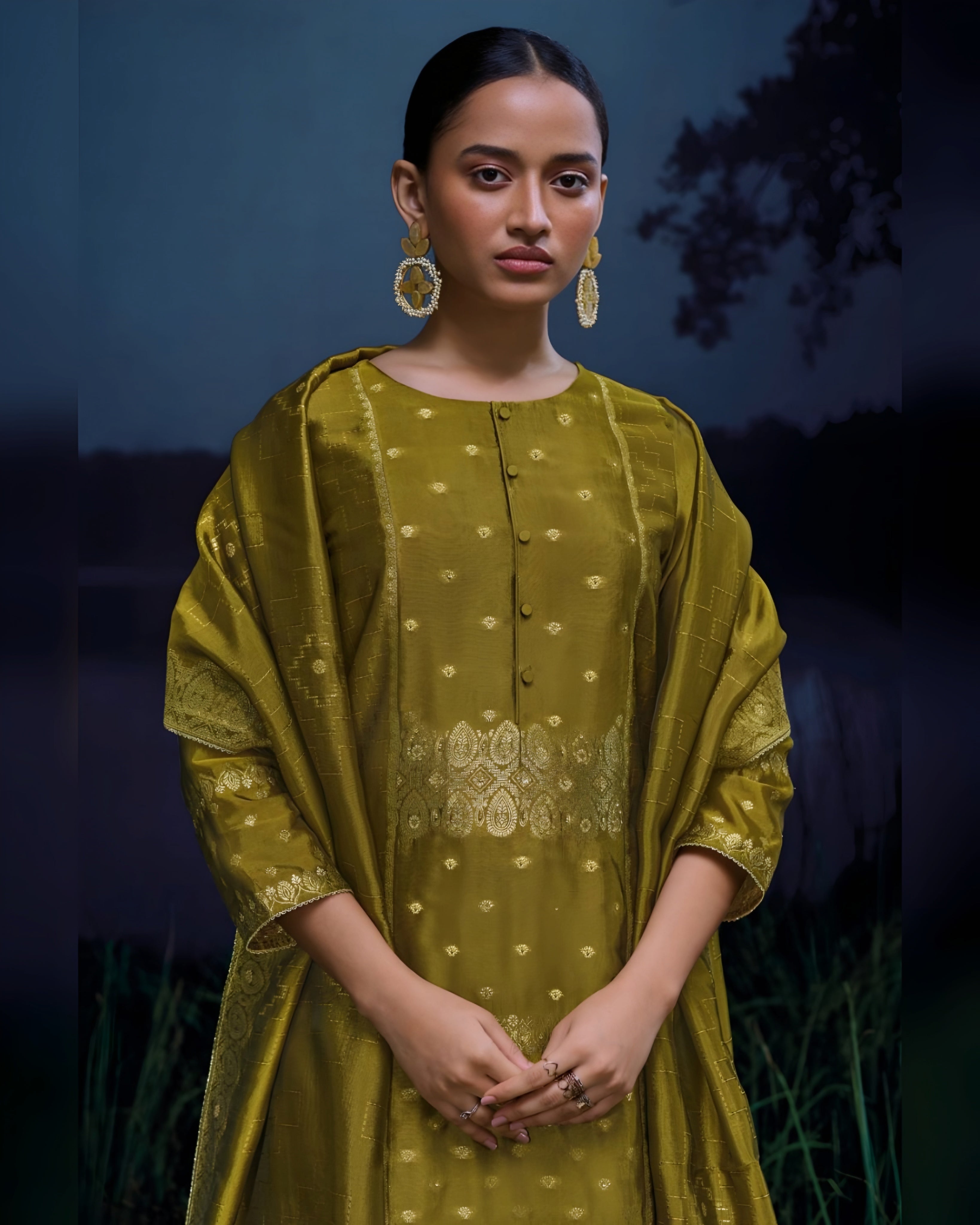 Yellow Viscose Silk Jacquard Salwar Kameez with Handwork & Jari Lace – Indian Ethnic Wear for Women | Sakhi Fashions Australia