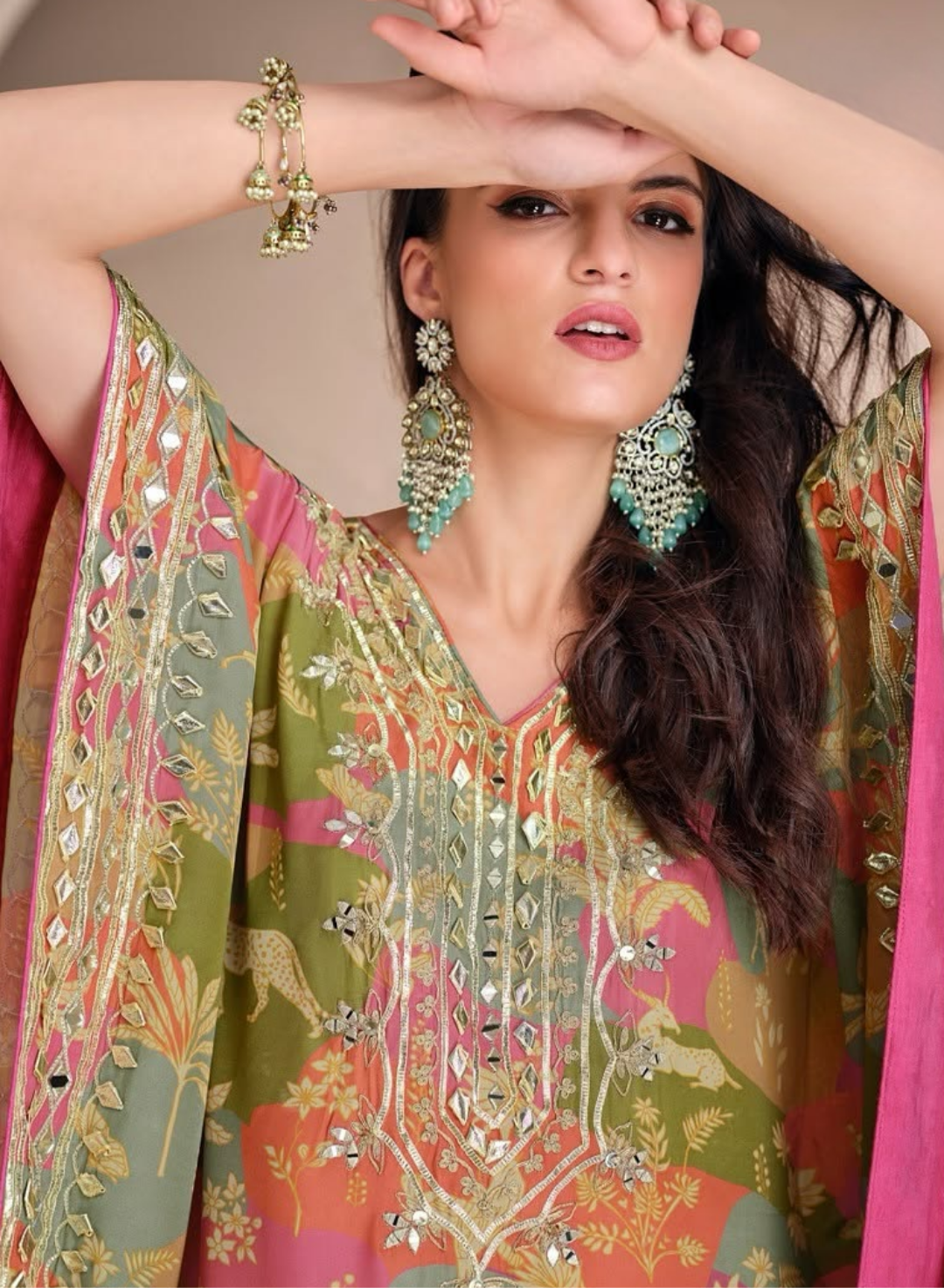 Trendy Floral Viscose Silk Kaftan Suit