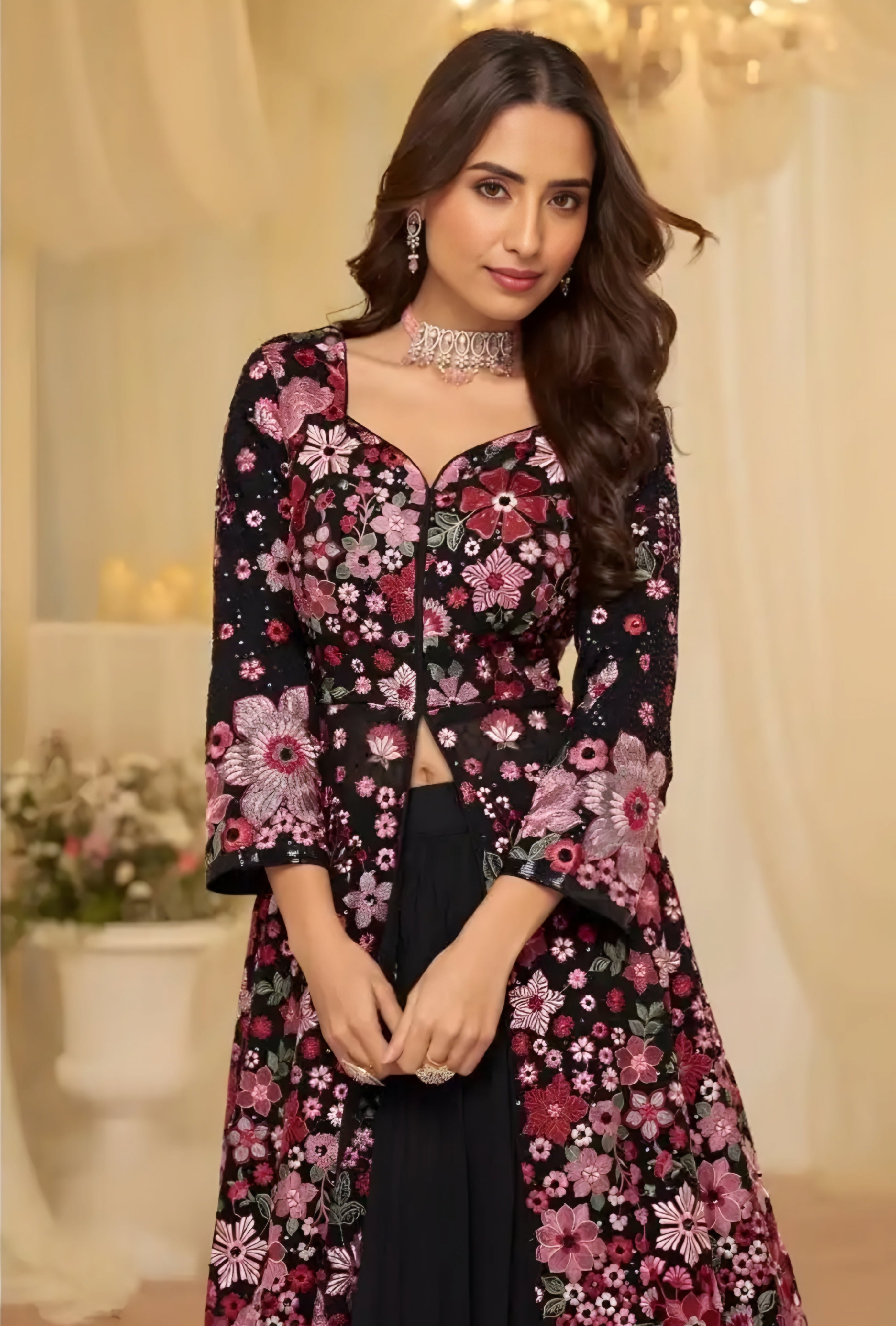 Floral Georgette Heavy Embroidered Anarkali Gown
