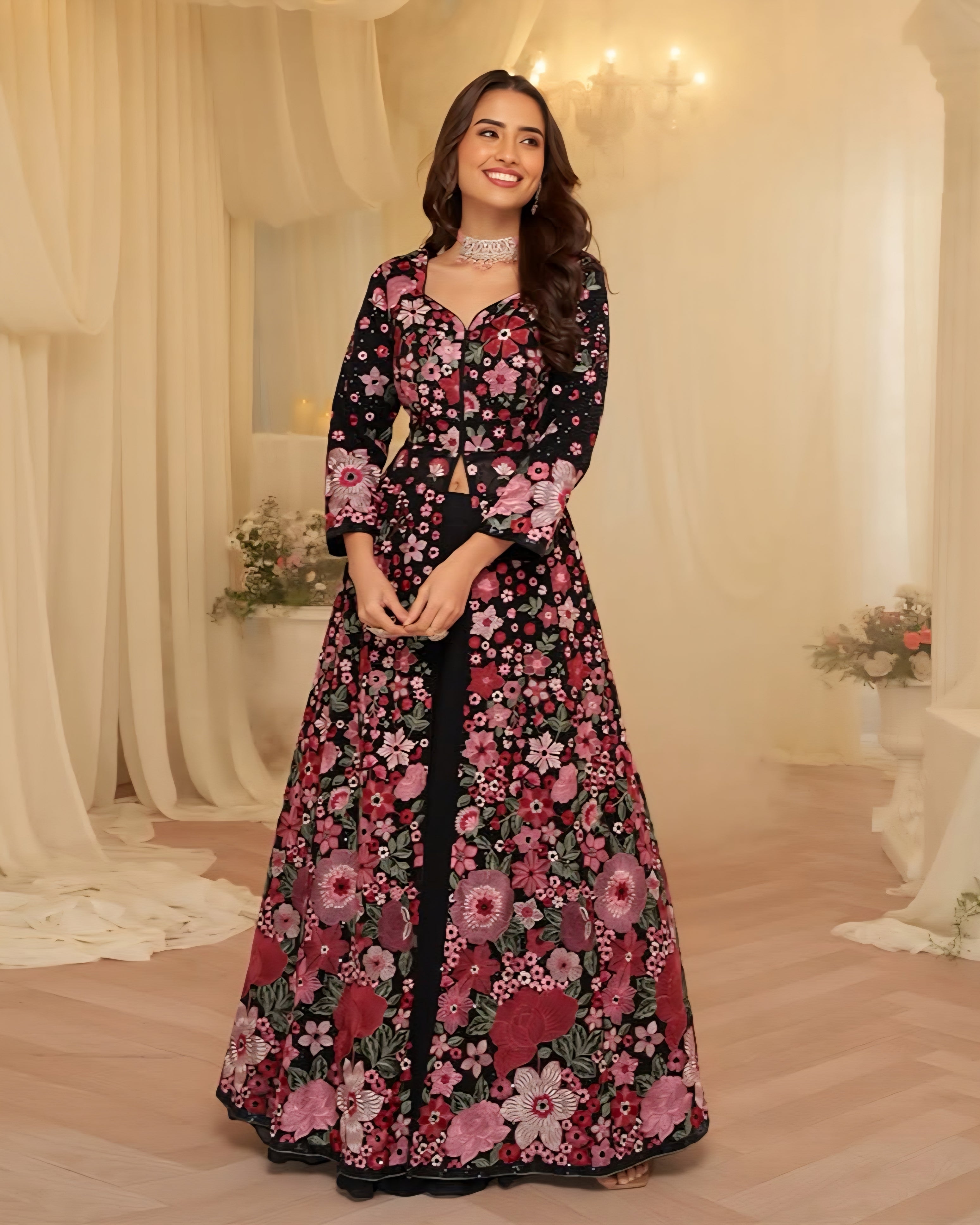 Floral Georgette Heavy Embroidered Anarkali Gown