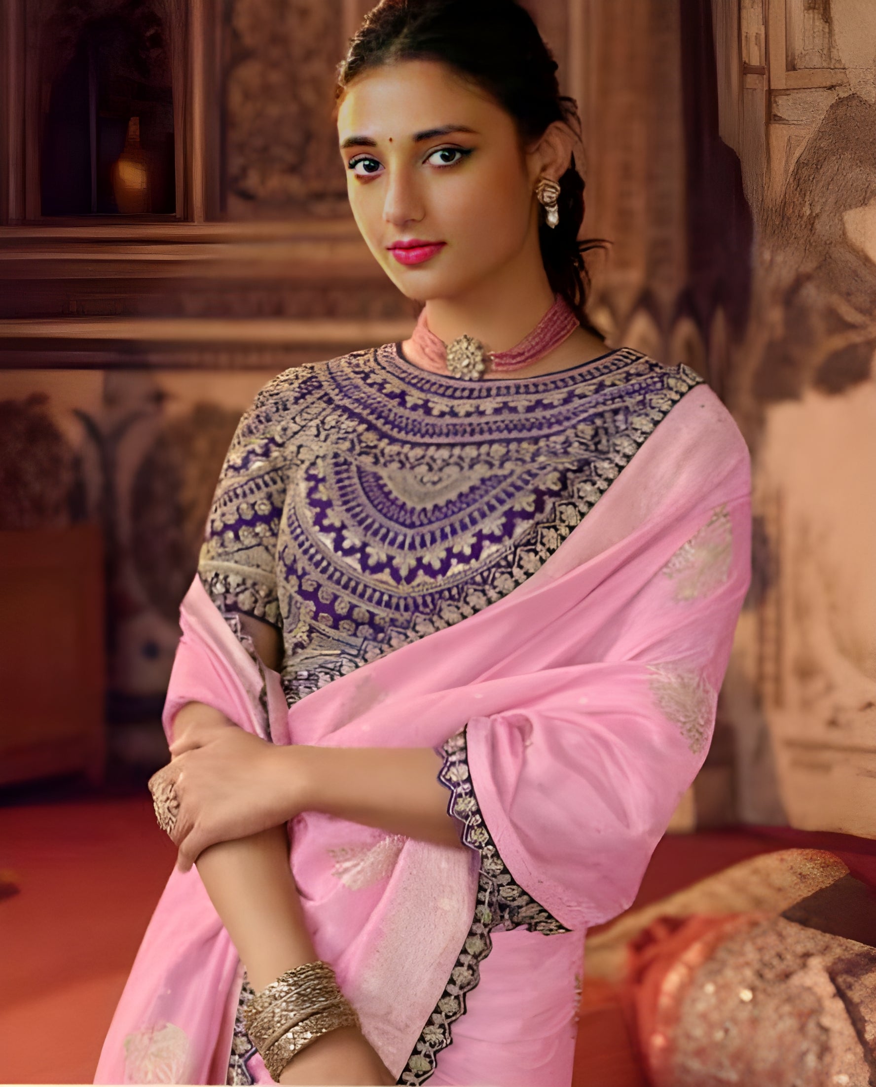 Pink Art Silk Saree With Embroidered Blouse Latest 2494SR07