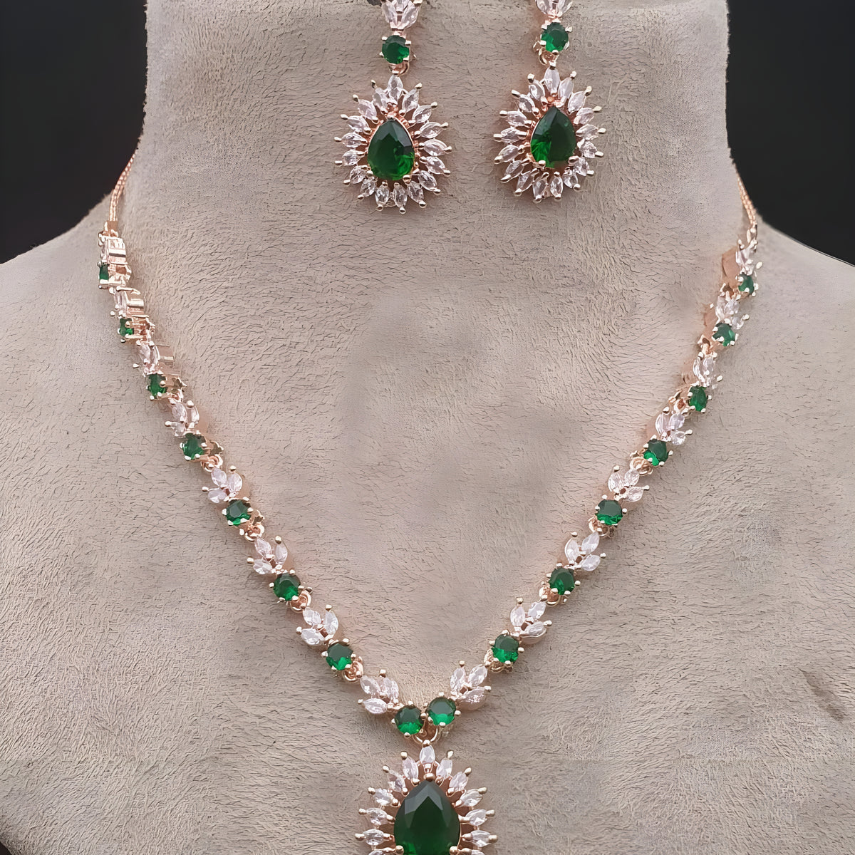 Shop White Green Stone Short Necklace Set