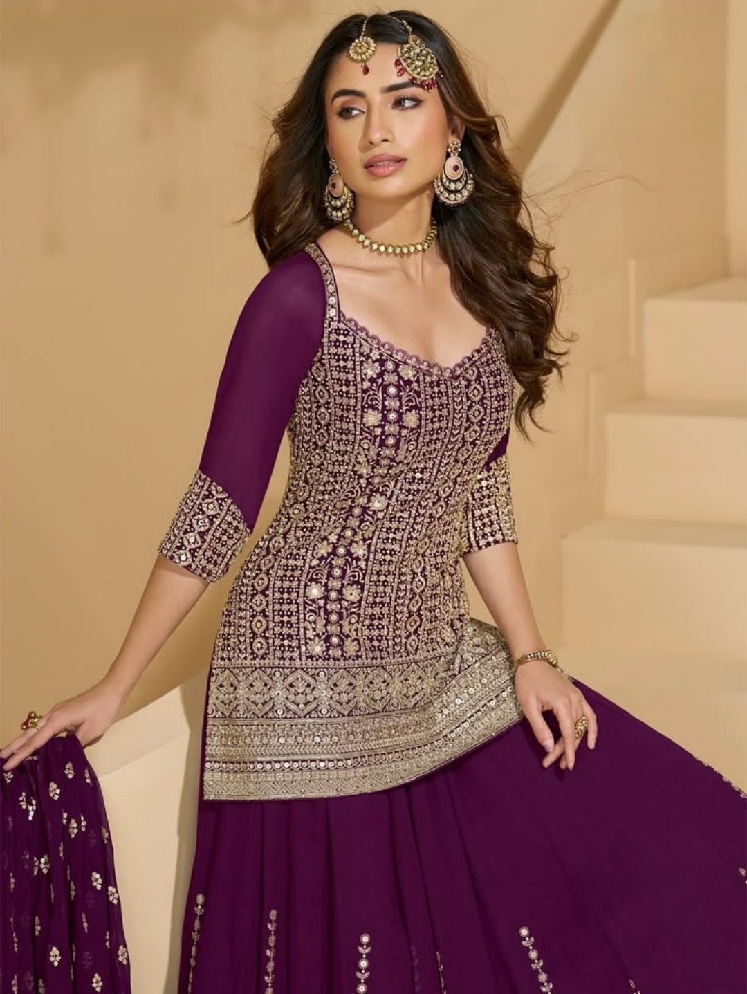 Wine Georgette Lehenga with Heavy Embroidery Salwar Suit