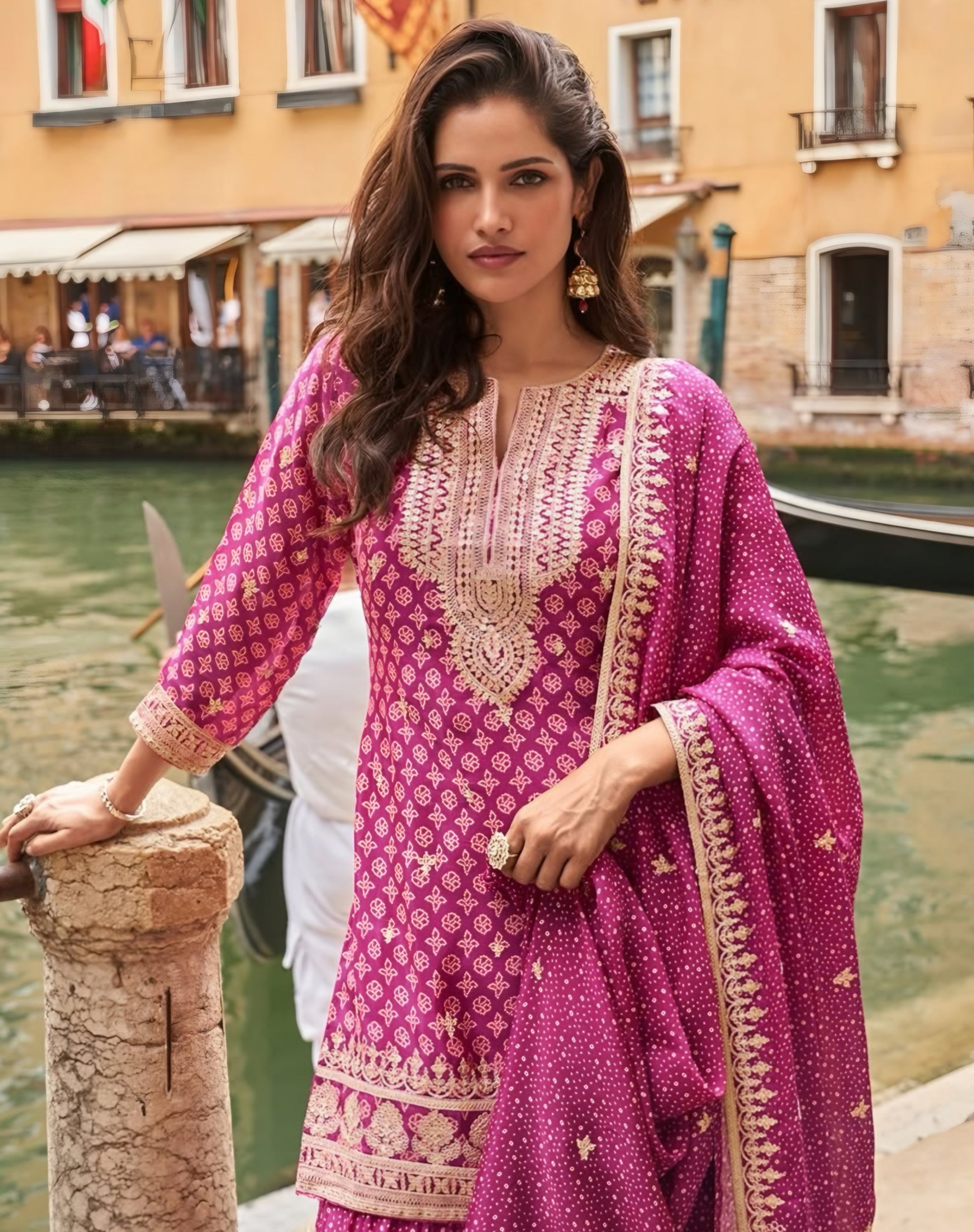 Premium Chinon Silk Palazzo Suits Magenta