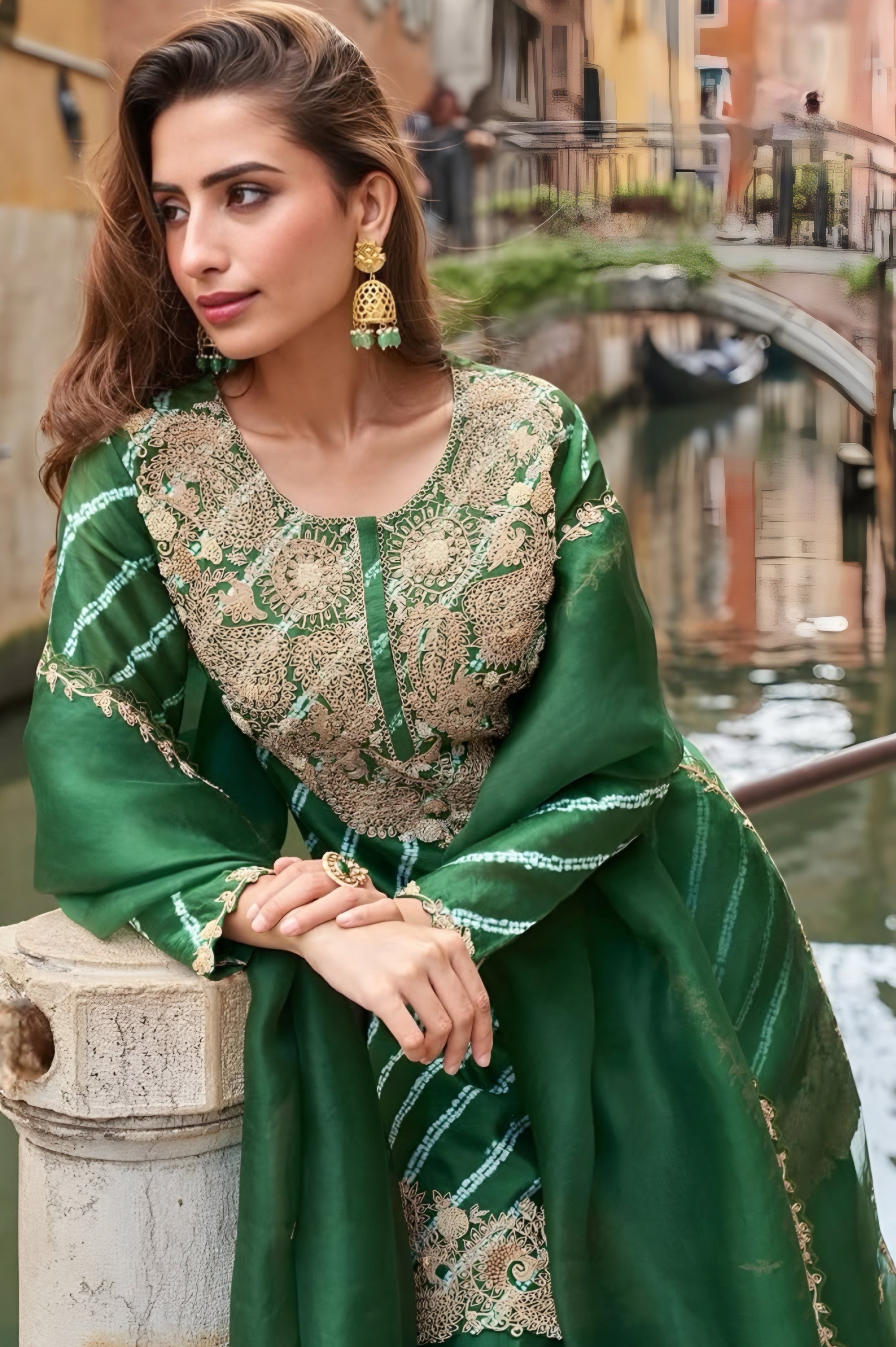 Premium Chinon Silk Palazzo Suits Green