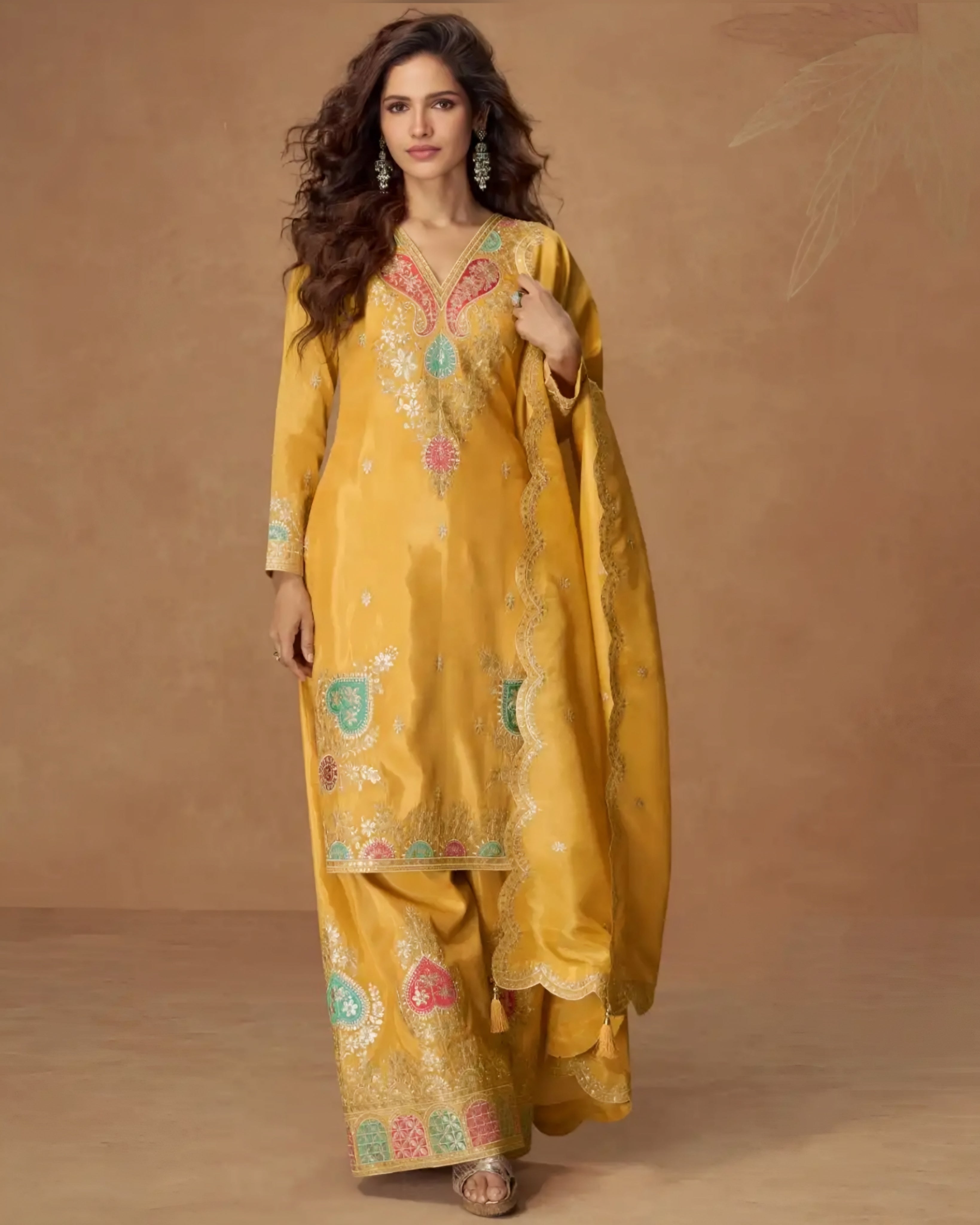 Mustard Yellow Premium Simar Silk Embroidered Salwar Kameez – Wedding & Party Wear