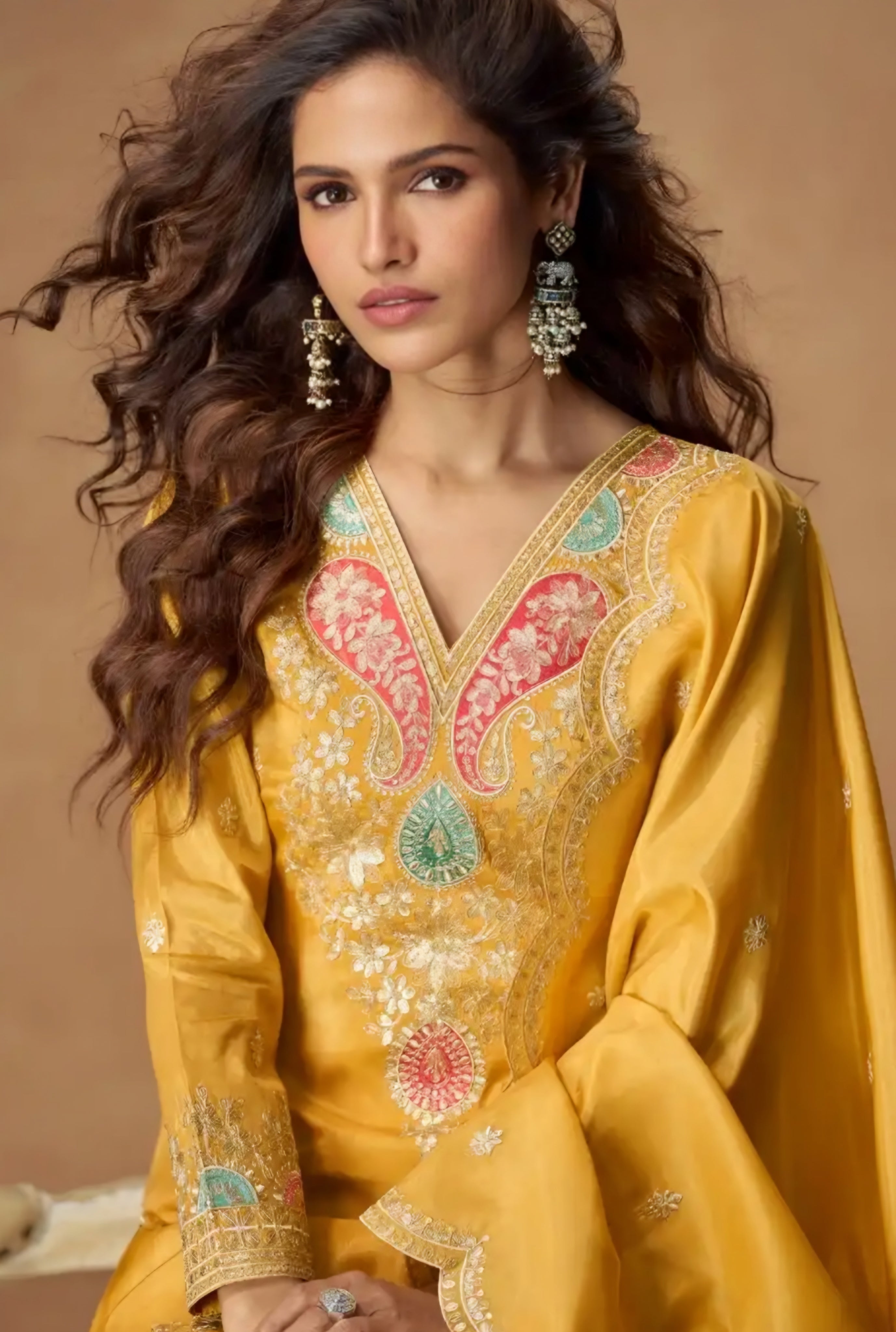 Mustard Yellow Premium Simar Silk Embroidered Salwar Kameez – Wedding & Party Wear