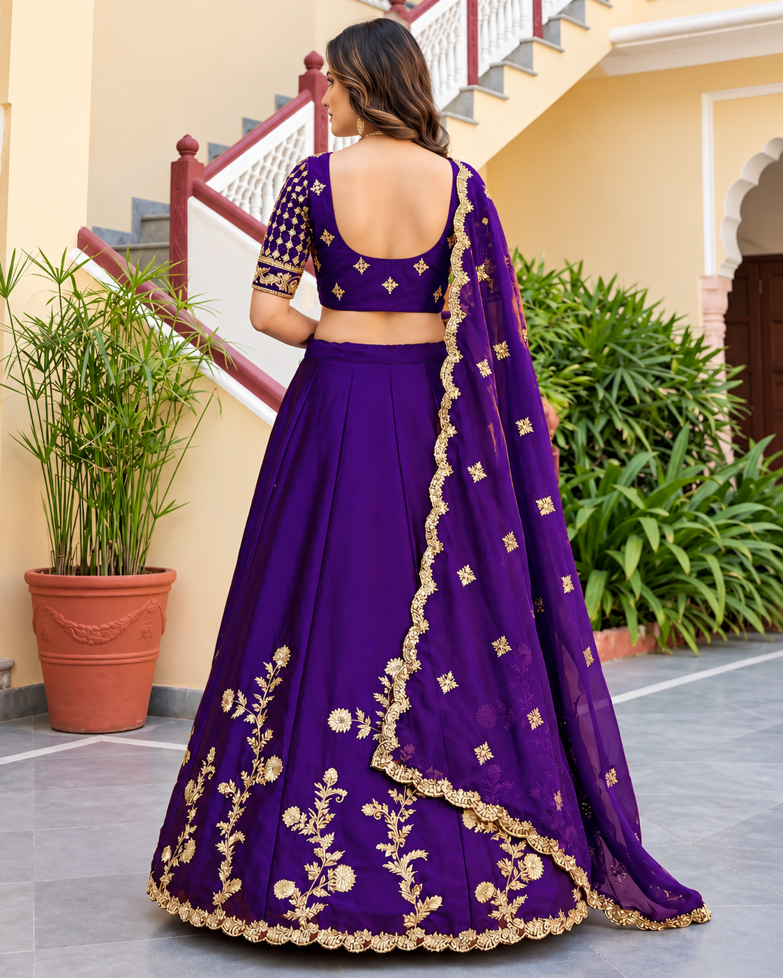 Purple Silk Embroidered Lehenga Choli