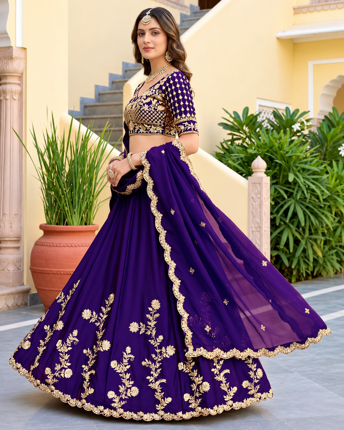 Purple Silk Embroidered Lehenga Choli